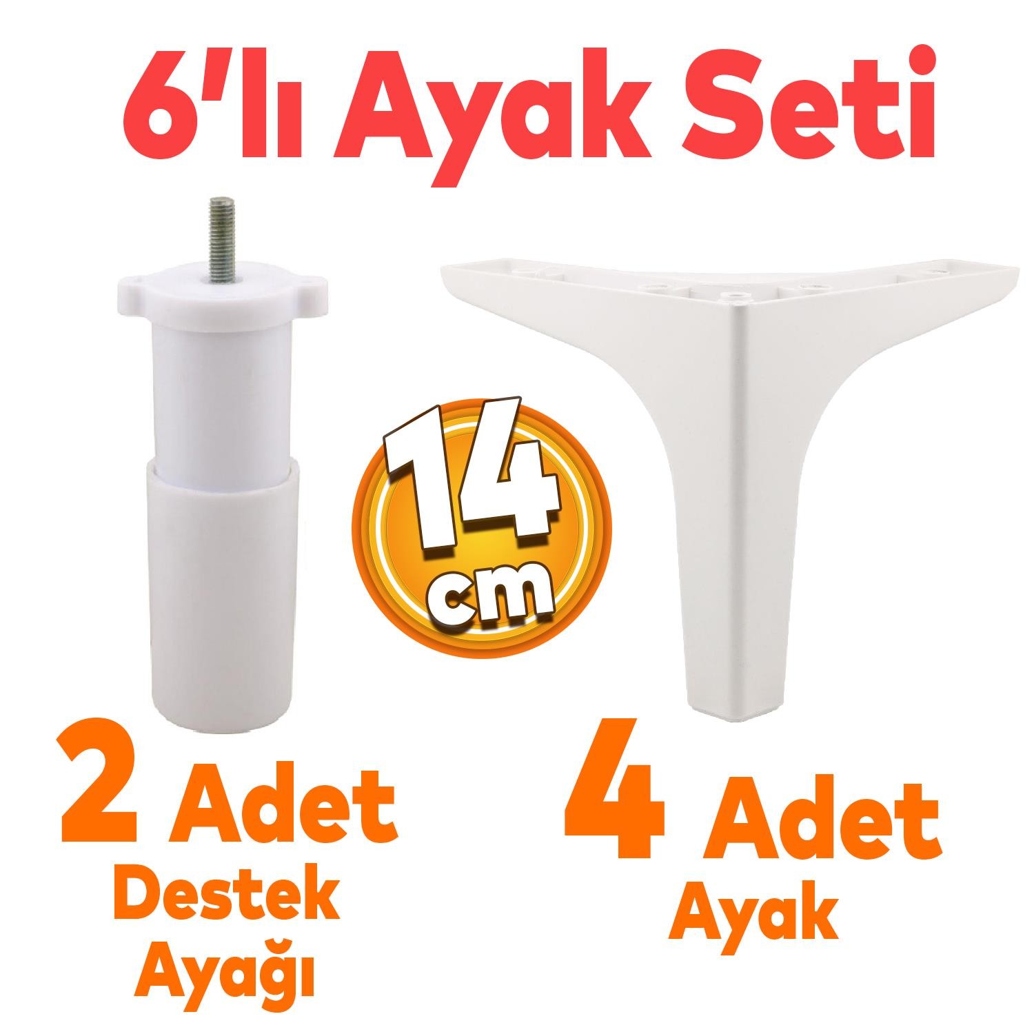 Sedef 6'lı Set Mobilya Tv Ünitesi Çekyat Koltuk Kanepe Destek Ayağı 14 Cm Beyaz Baza Ayakları M8