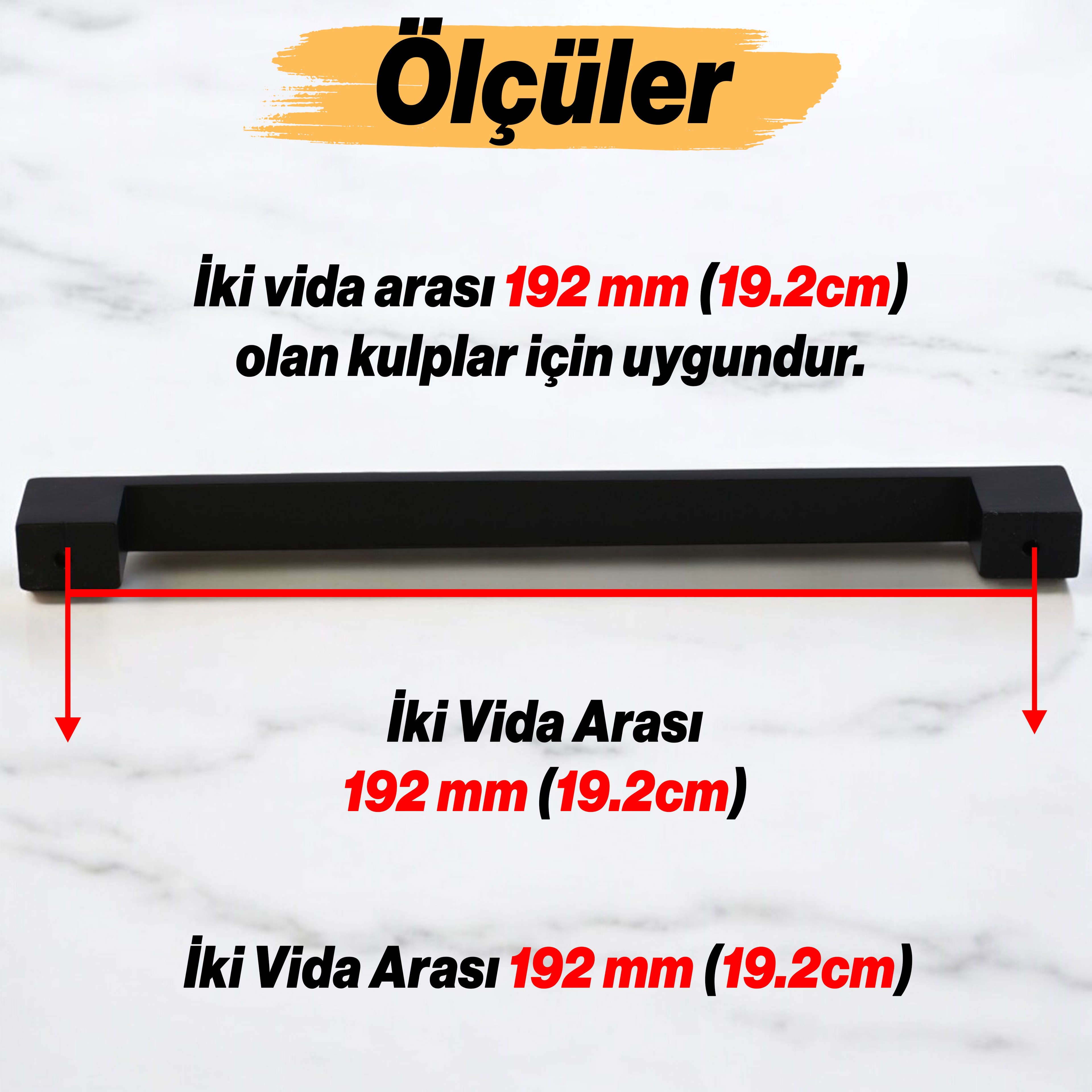 Orta Köprü (192 mm - 19.2 cm) Siyah Metal Mobilya Mutfak Çekmece Dolap Dolabı Kulbu Kulpu Kulpları