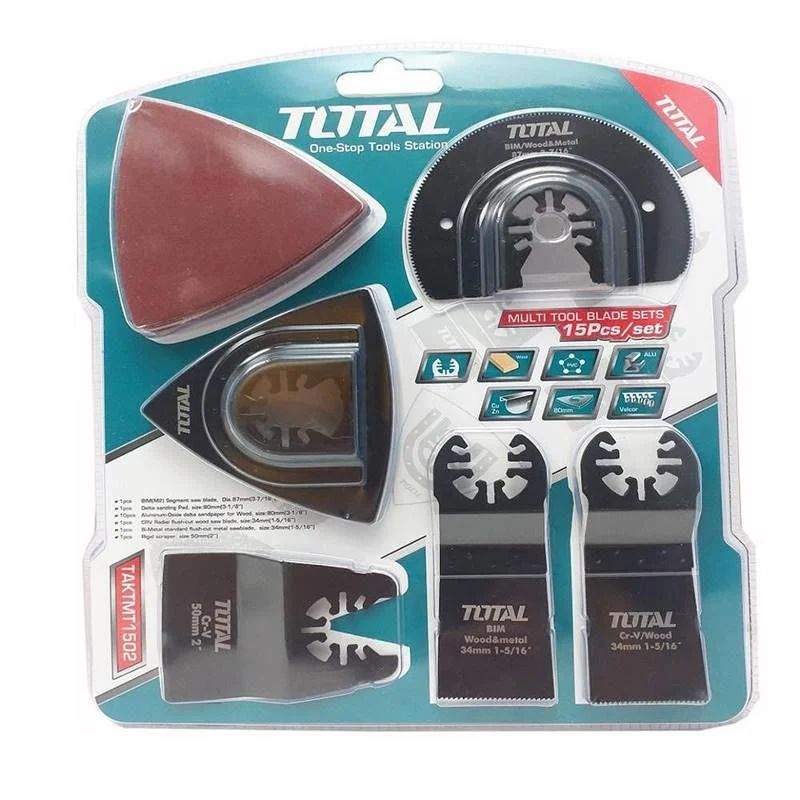 Total TAKTMT1502 Çok Amaçlı Kesici Uç Seti 15 Parça Ahşap Metal Zımpara Testere Bıçak Kazıyıcı Uyum