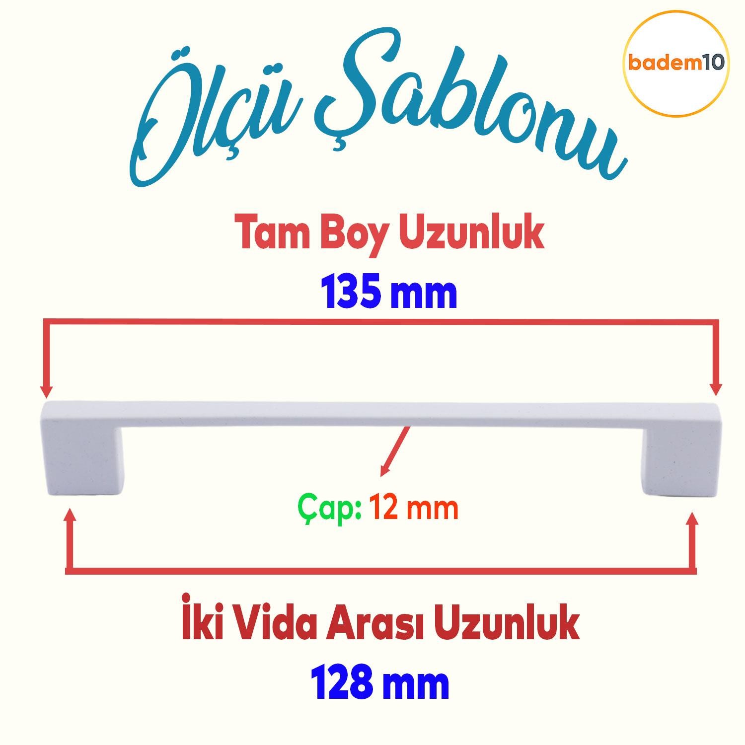 Gölcük Düz Mobilya Mutfak Dolap Çekmece Dolabı Kapak Metal Kulpu Kulbu Kulpları Beyaz 128 Mm-12.8 Cm