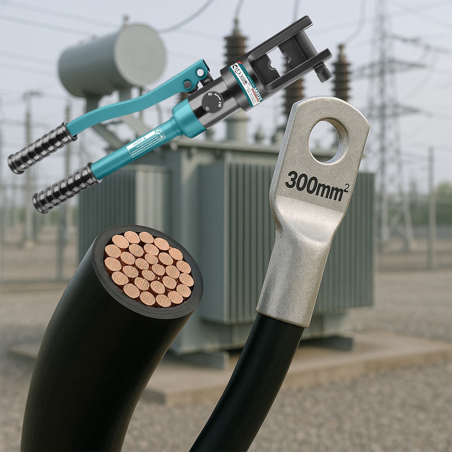 Hidrolik Papuç Sıkma Pensesi 16-300 mm Kablo Kesiti 70 KN Profesyonel Tip Krimp 7 Ton Elektrik Pano