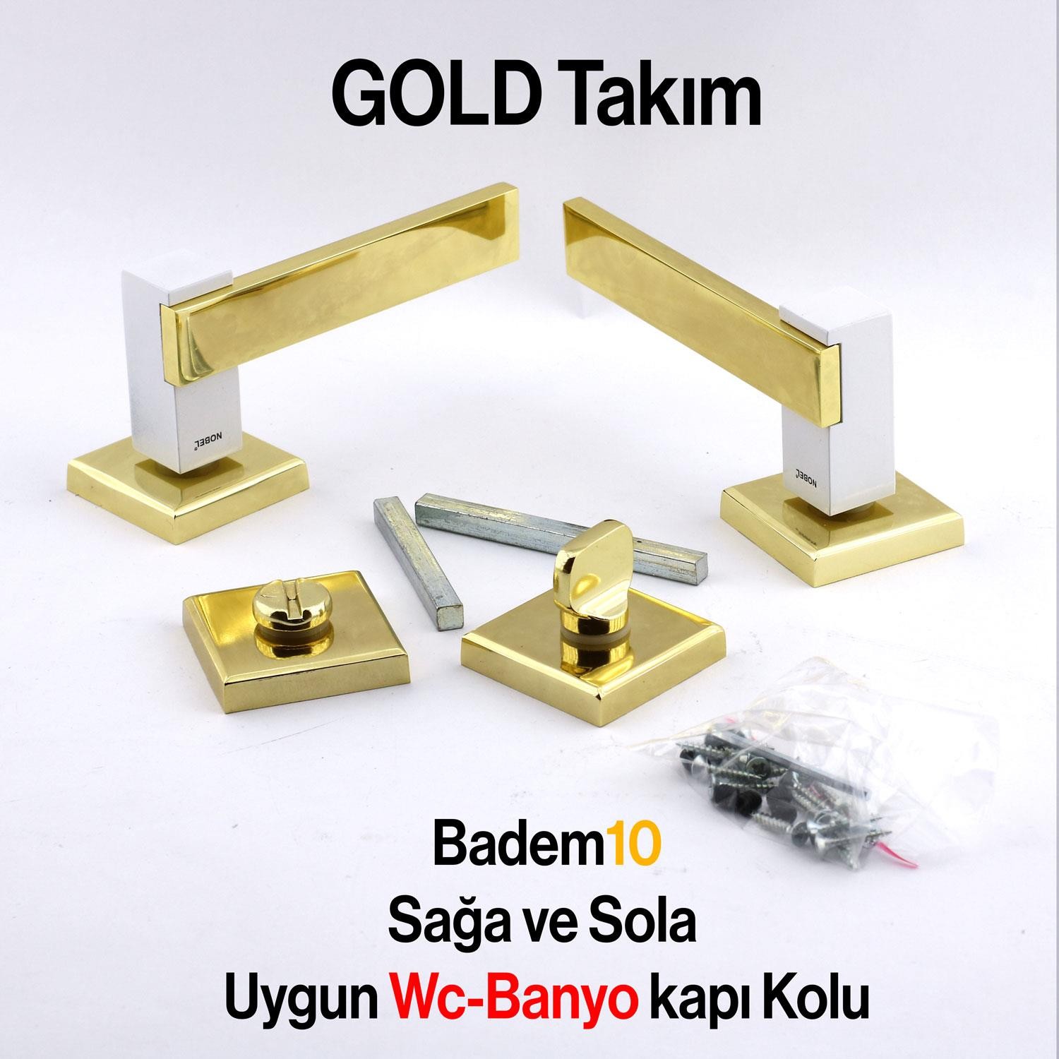 Begonya Lüx Gold Altın Wc Banyo Uyumlu Kapı Kolu Kare Rozetli Sağa Sola Uygun Kapı Kolları Kulpu