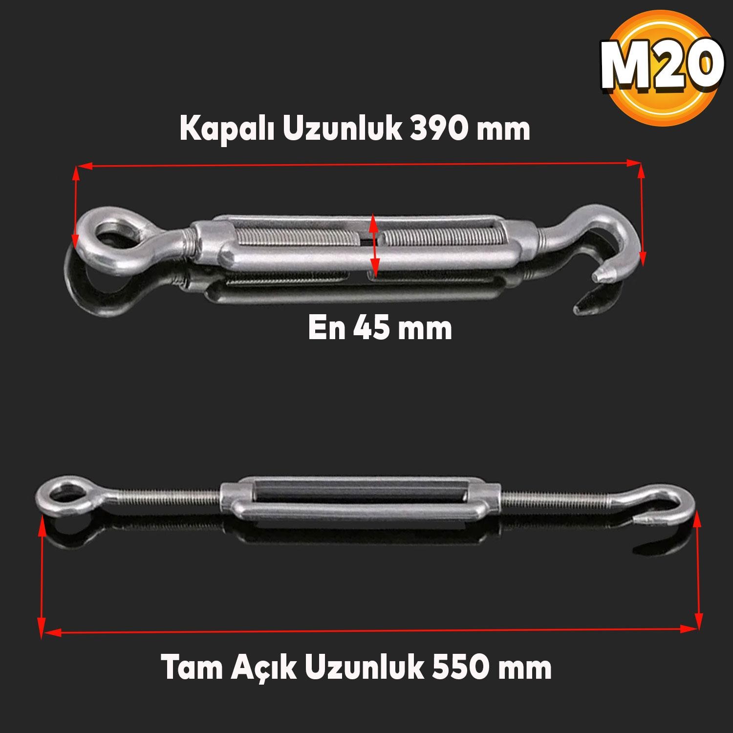 Çelik Kanca Yük Halat Gerdirme Galvenizli Paslanmaz M20