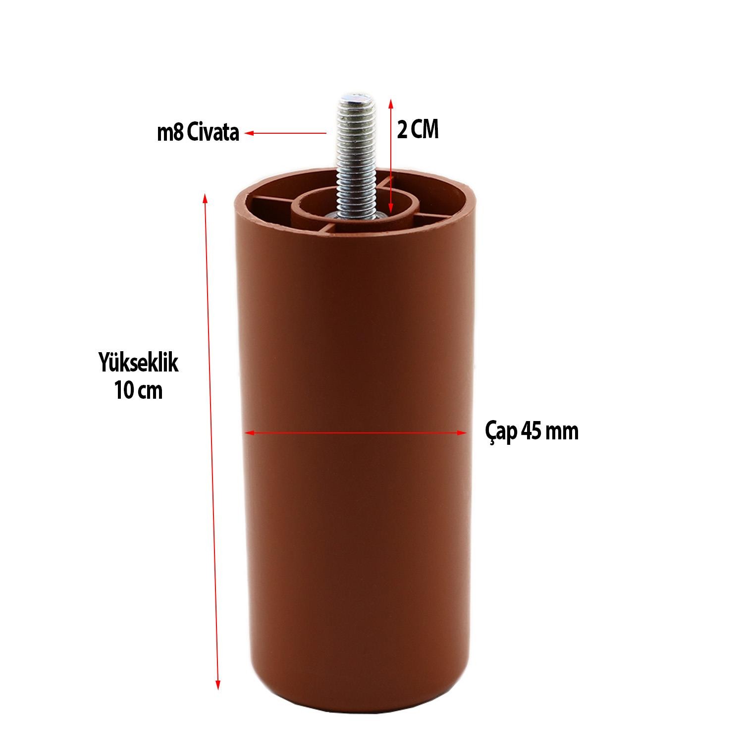 Mobilya Kanepe Koltuk Baza Yükseltme M8 Civatalı İnce Diş Destek Ayağı Ayakları Kahve 10 cm 8 Adet