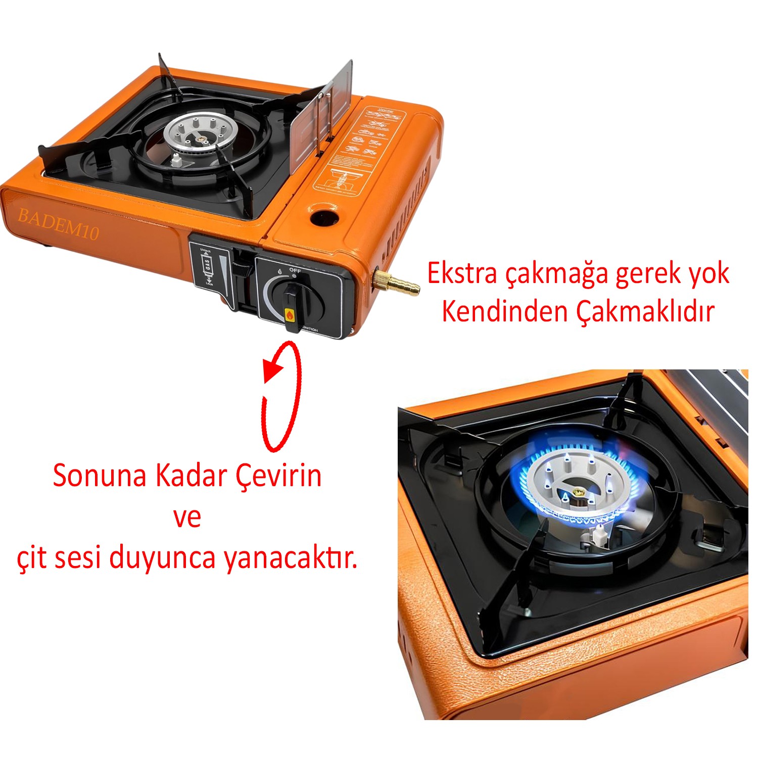 Portatif Taşınabilir Kamp Ocağı Tek Gözlü (5 Adet) Gaz Kartuşlu Tüp Uyumlu Bağlantı Gezi Piknik Ocak
