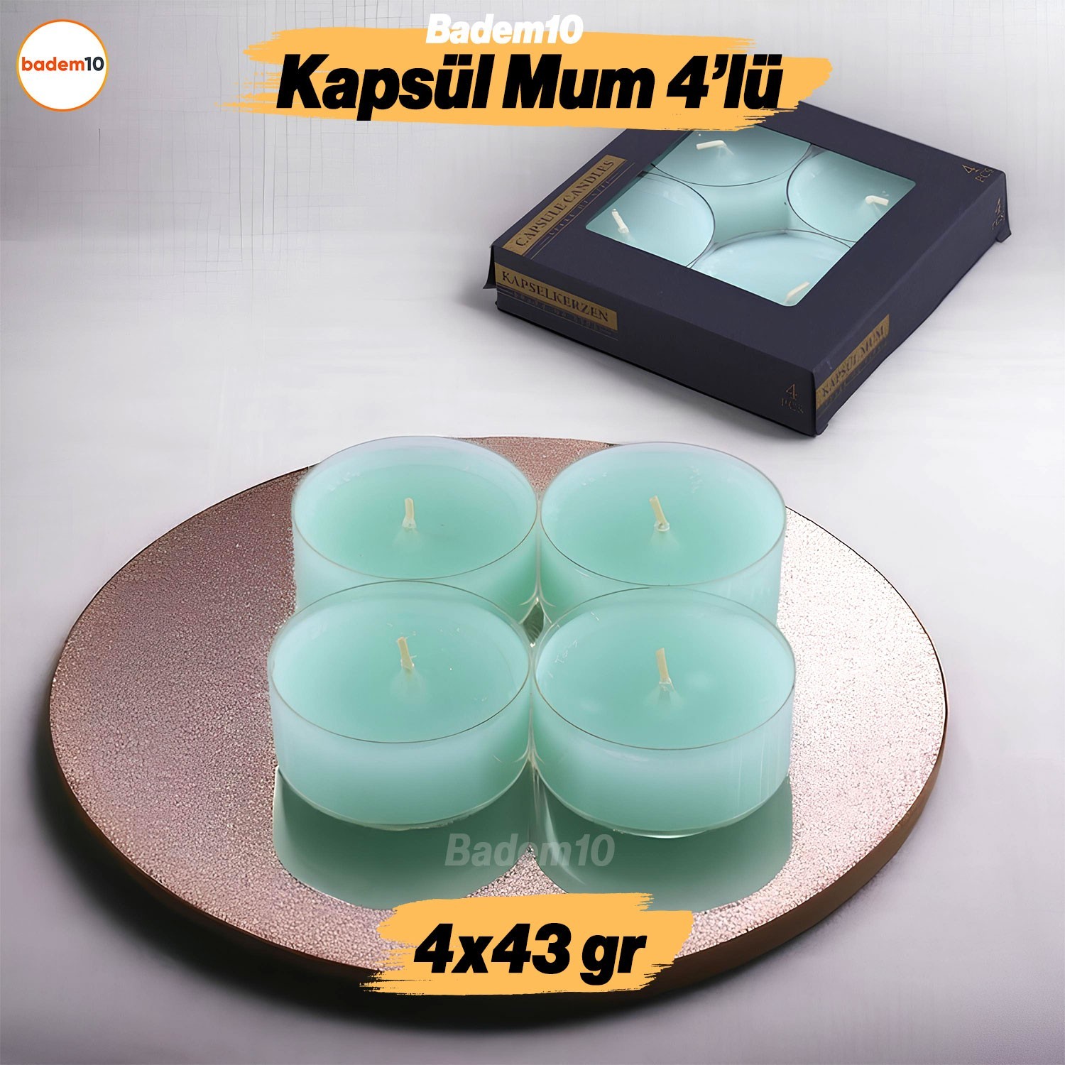 Tealight Kapsül Mum 4x43 Gr Dekoratif Mumu Kandil Hediyelik Fitilli Mumluk Şamdan Mavi Renk Kokulu