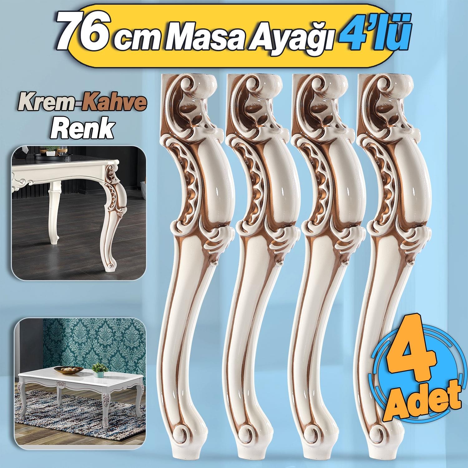 4 Adet Valenta Masa Dresuar Ayağı 76 cm Krem Kahverengi Ayak Mutfak Yemek Masası Mobilya Ayakları