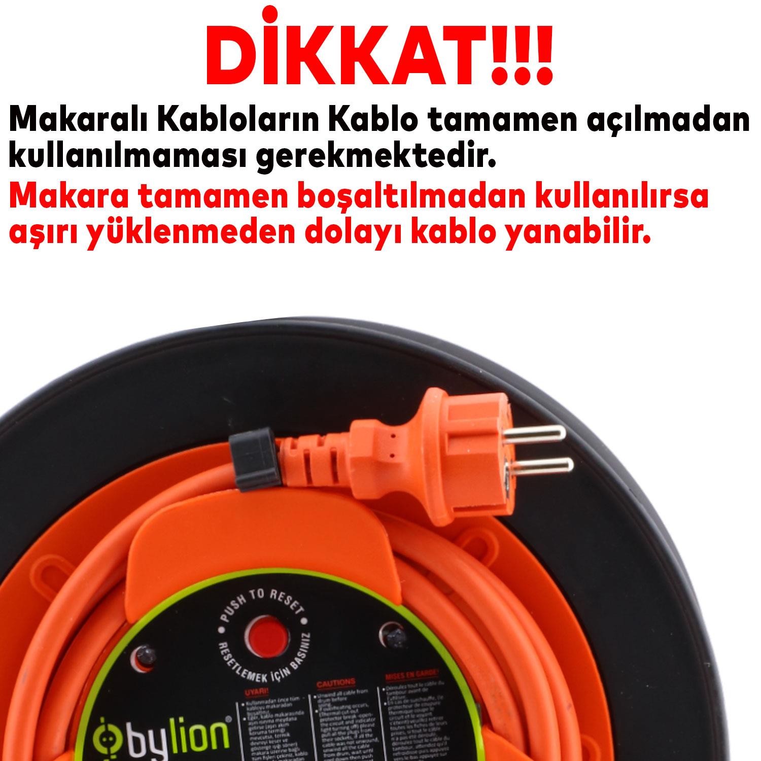 Bylion Makaralı Seyyar Kablo Uzatma Kablosu 3x1.5 mm TTR Kablo 35+2 Metre