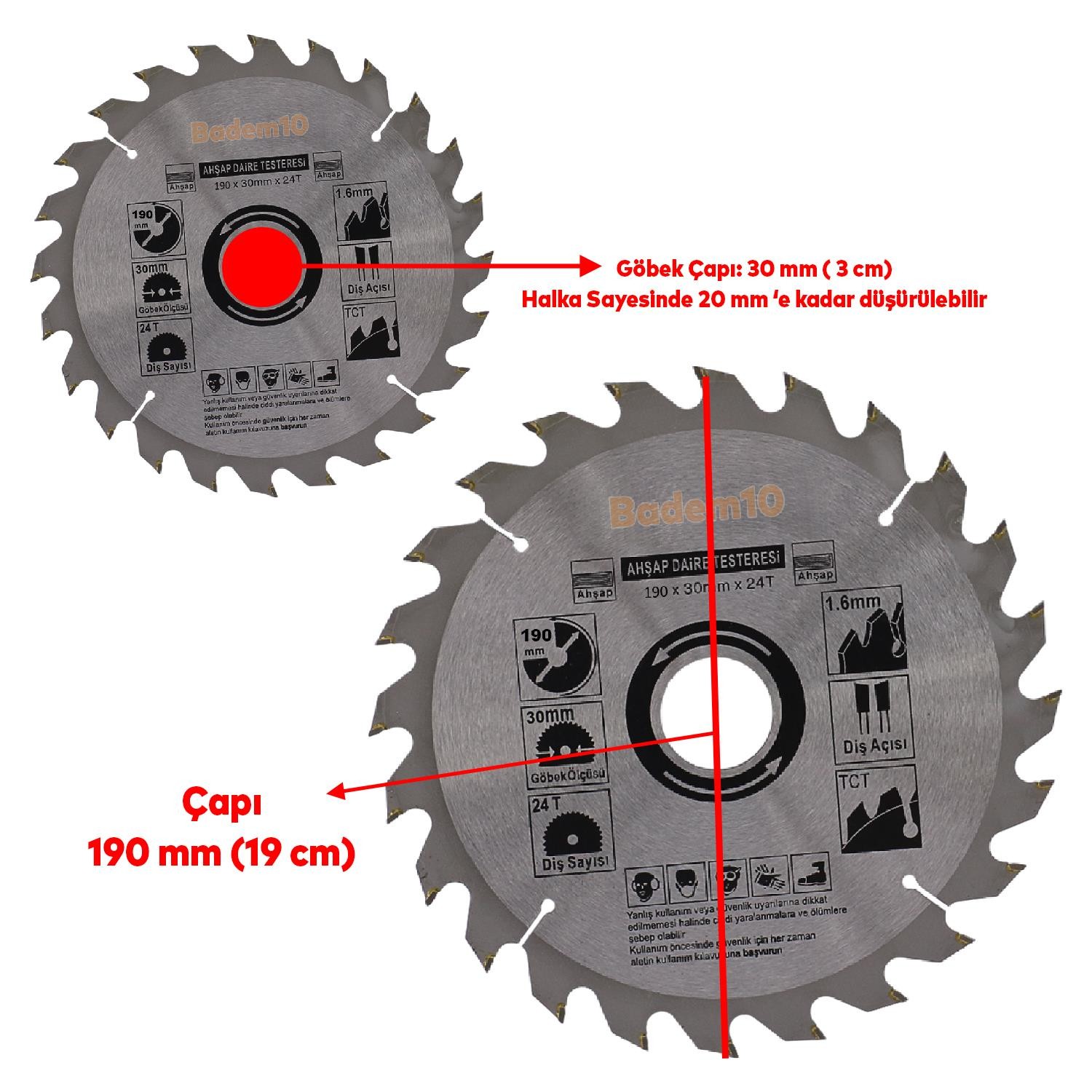 Ahşap MDF Mobilya Tahta Sunta Dolap Kesme Testeresi Metal Elmas Testere 190 mm 24 Diş