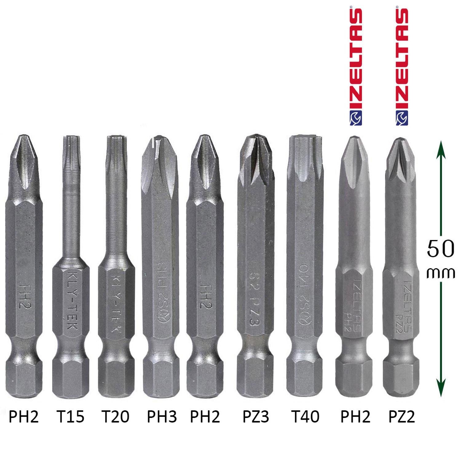 İzeltaş-Klytek Matkap Bits Uç Vidalama Ucu Düz Yıldız Torx Uç (9 PARÇA)