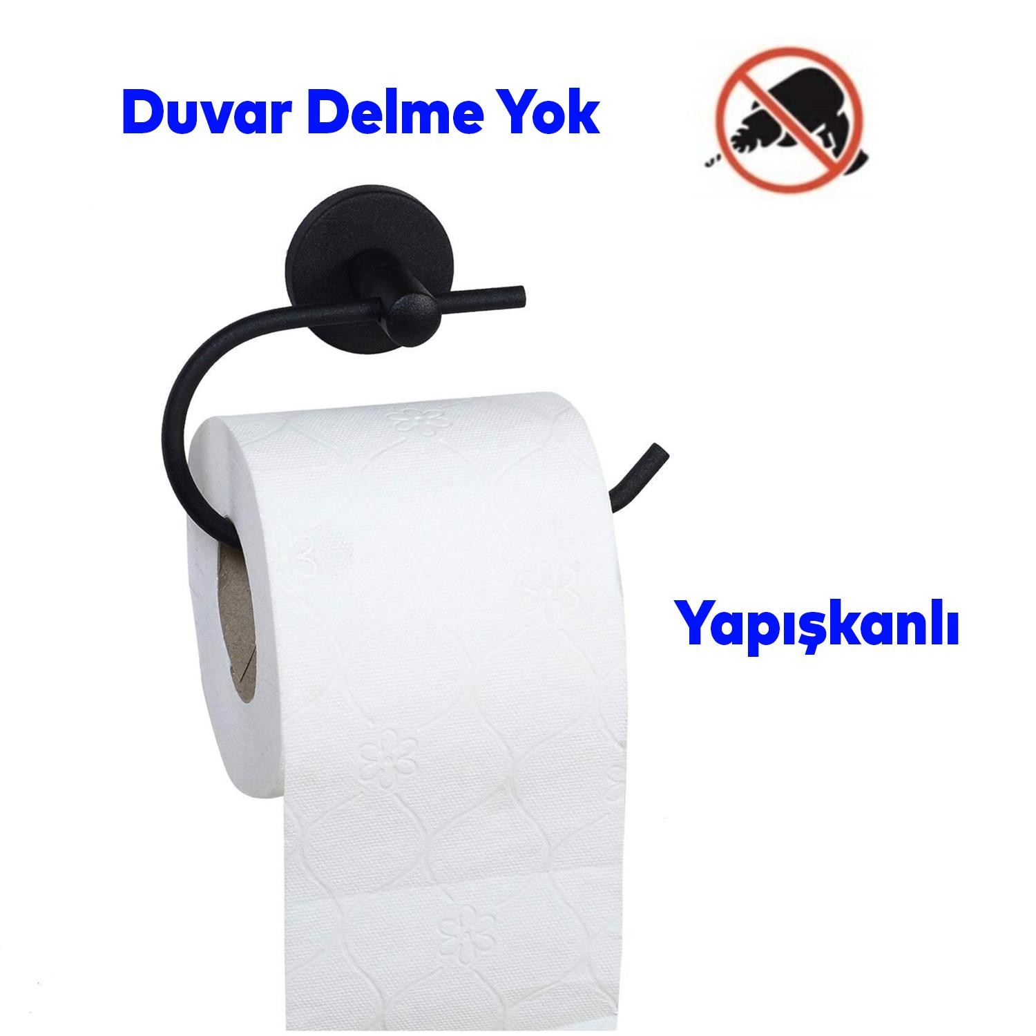 Yapışkanlı Tuvalet Kağıtlık Aparat Açık WC Kağıt Standı Bez Havluluk Paslanmaz Metal Sağlam Siyah Renk