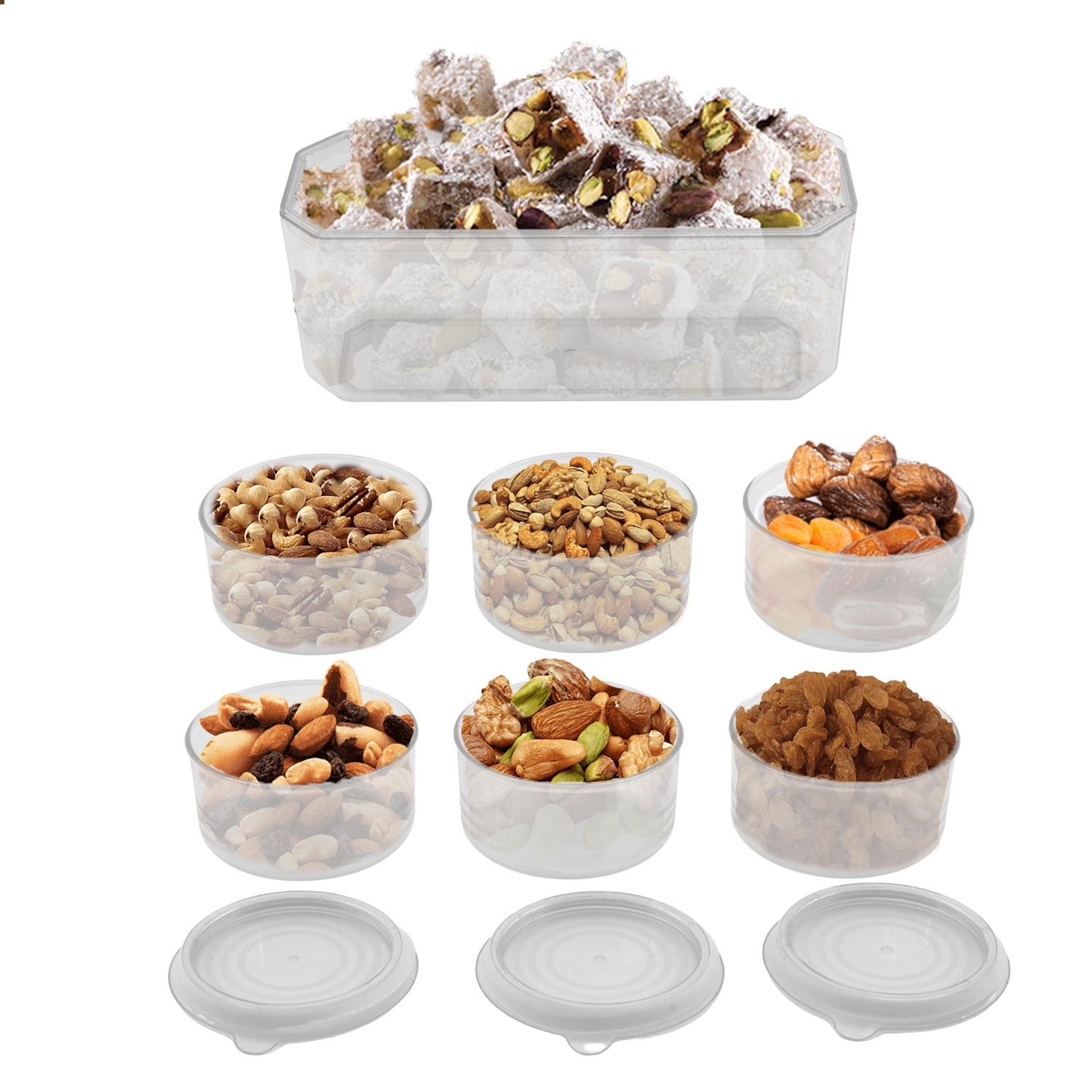 Piknik Tabağı Plastik Dayanıklı Kapaklı Kahvaltı Takımı 7 Pcs Tabak Kahvaltılık Saklama Kabı Şeffaf