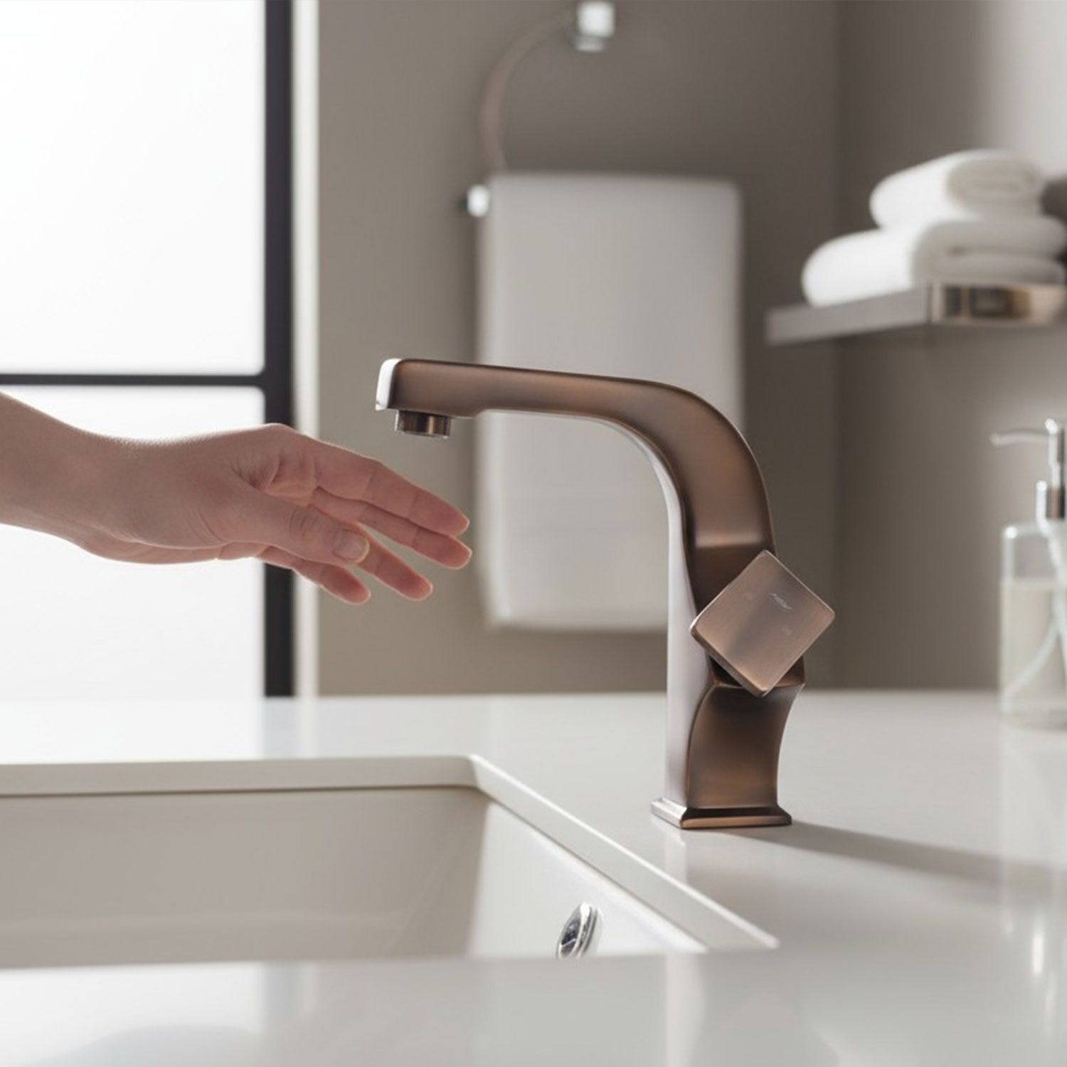 Bronz Lavabo Bataryası Estetik Tasarım, Uzun Ömürlü Zarif Dayanıklı Paslanmaz Metal Banyo Musluğu
