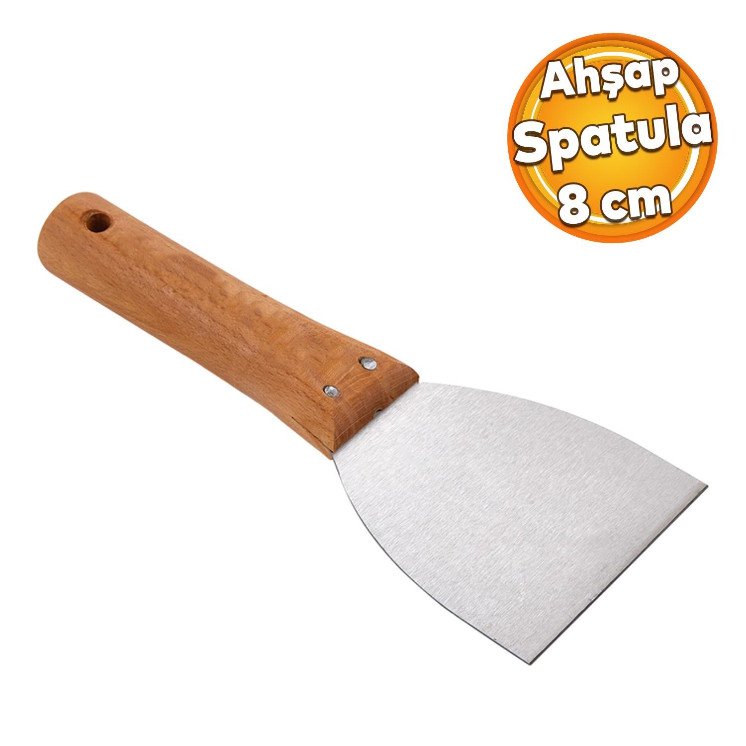 Ahşap Saplı Metal Macun Spatula Temizlik Boya Sıva Kazıma Harç Karıştırma Ispatulası 8 cm