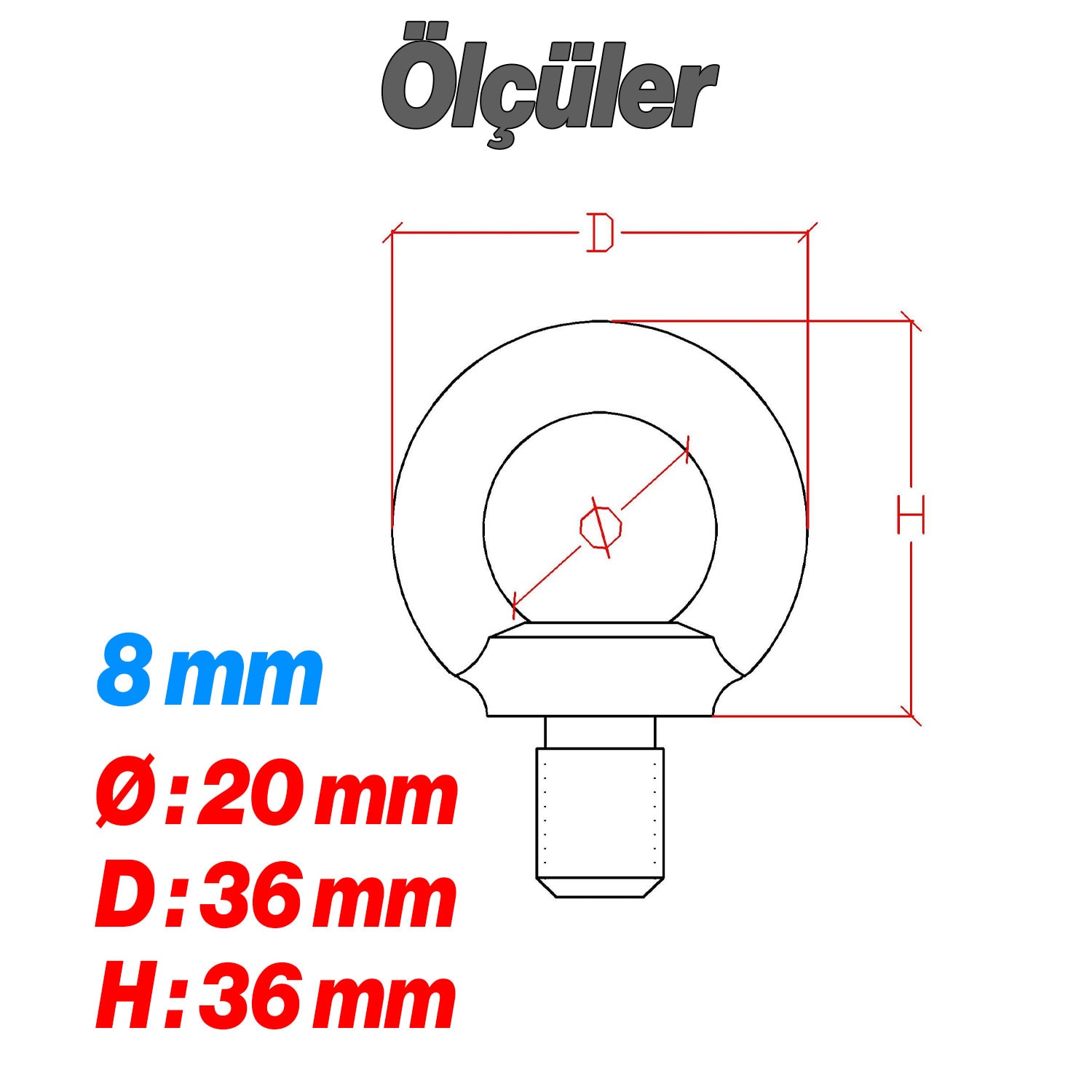 Aybolt 8 mm 5 ADET Halka Civata Metal Askı Civatası Paslanmaz Çelik Montaj İçin Sabitleme Elemanı