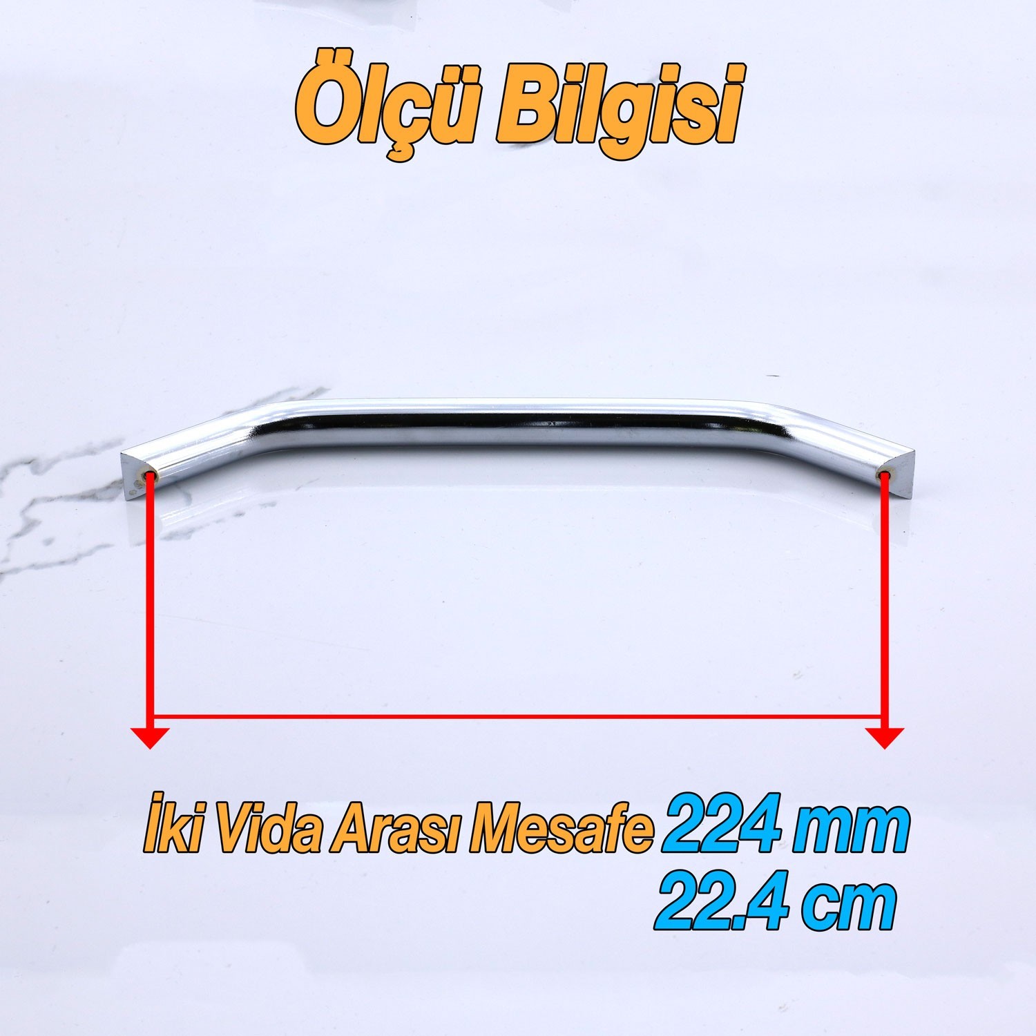Şahin Krom Gümüş Metal Kulp 224 mm - 22.4 cm Mobilya Çekmece Mutfak Dolabı Dolap Kulpları Kulb Kulpu