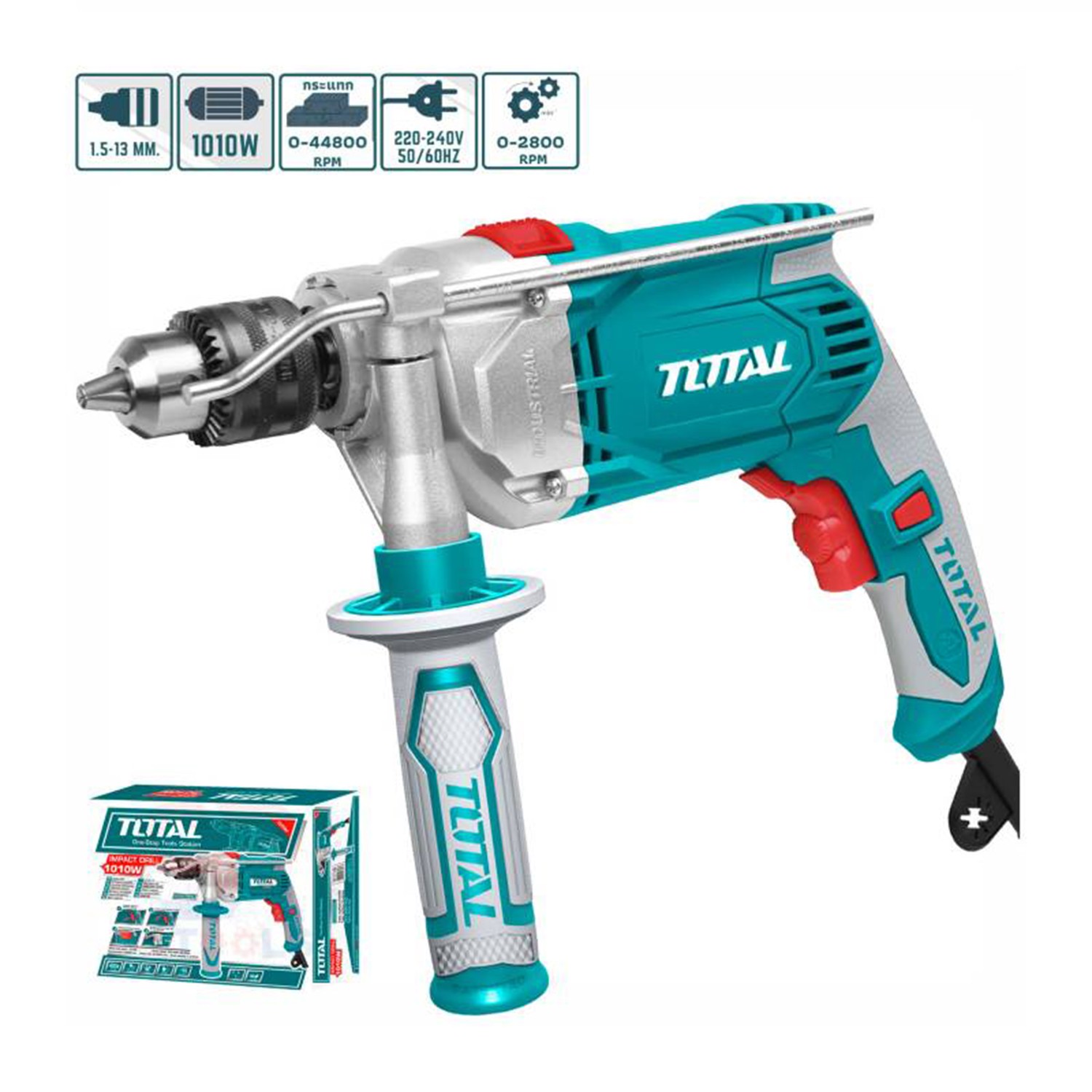Total Darbeli Matkap 1010 W TG111136 Metal Beton Ahşap Kömürlü Delme Kırıcı Delici 