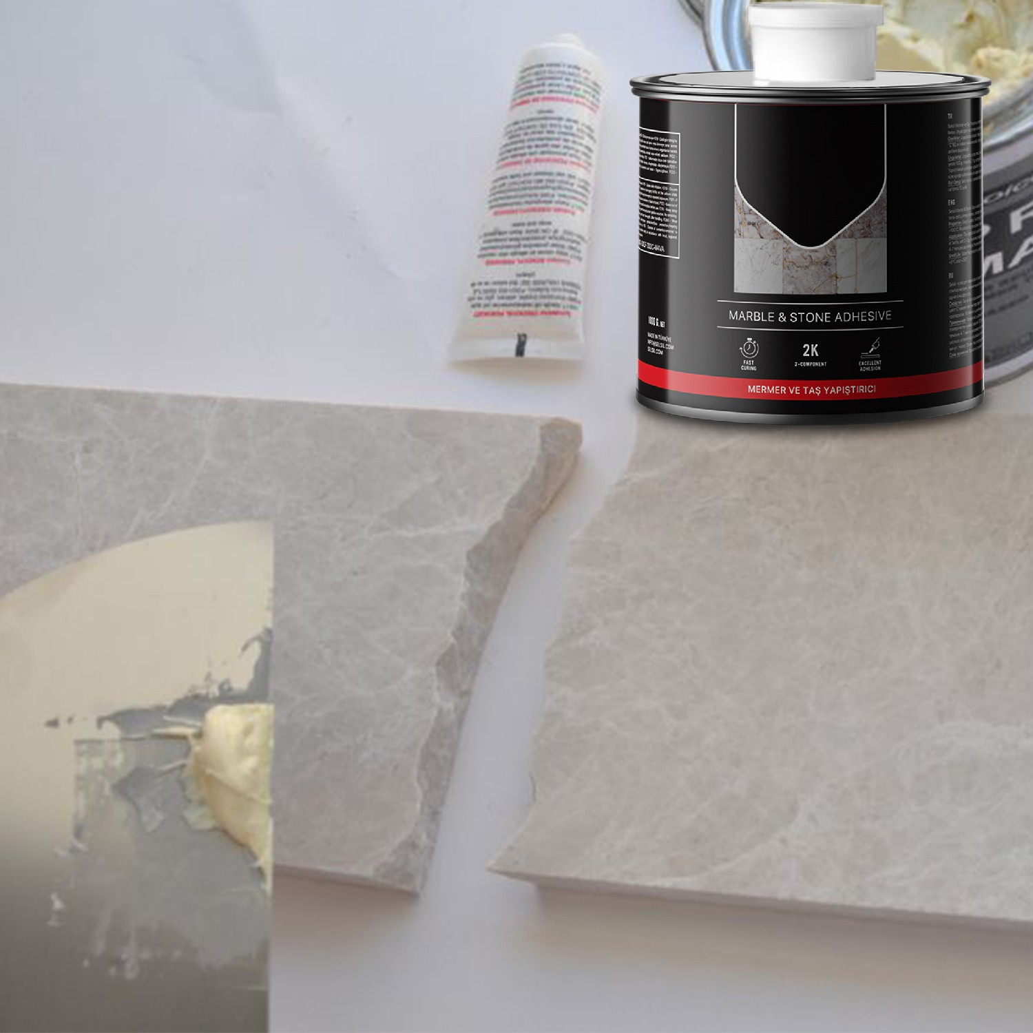 Granit Mermer Taş Fayans Çini Mozaik Beton Ahşap Yapıştırıcısı Polyester Sentetik Reçine 1000 Gram