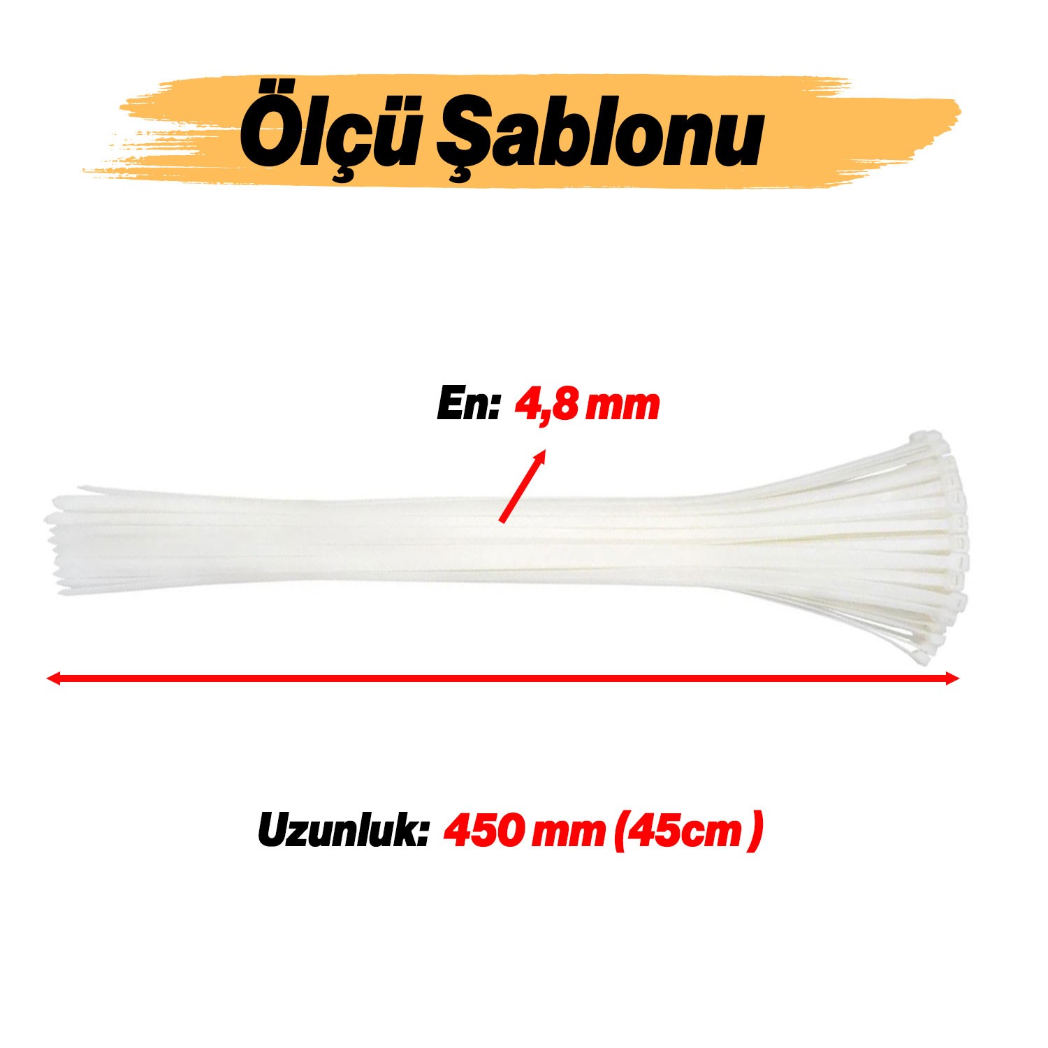 100 Adet Cırt Kelepçe 4,8x450 mm Plastik Beyaz Renk Zip Kablo Bağı Çok Amaçlı Bağlama