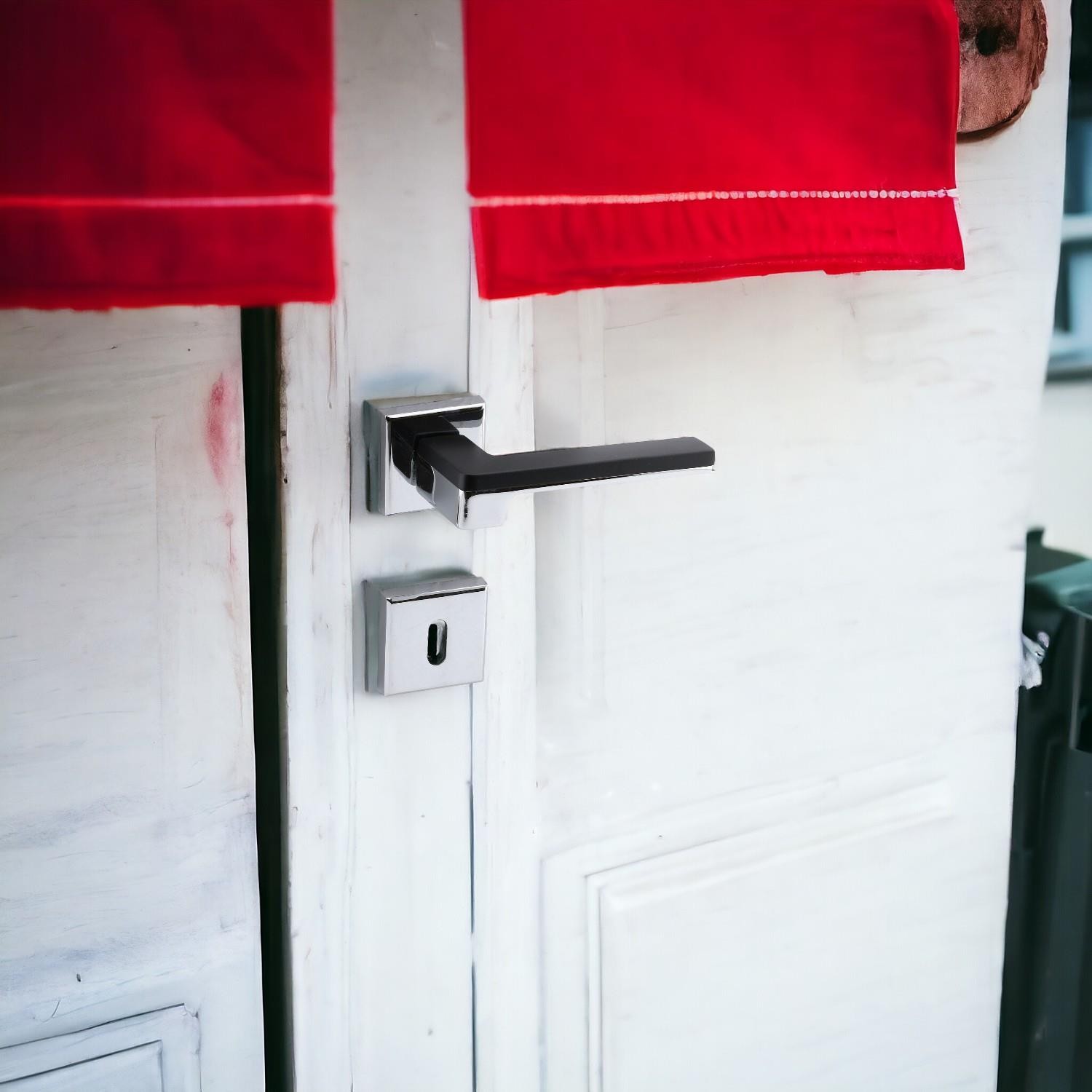 Funda Lüx Krom Mat Siyah Oda Kapı Kolu Rozetli Sürgülü Çelik Kapı Sağa Sola Uygun Kapı Kolları Kulpu