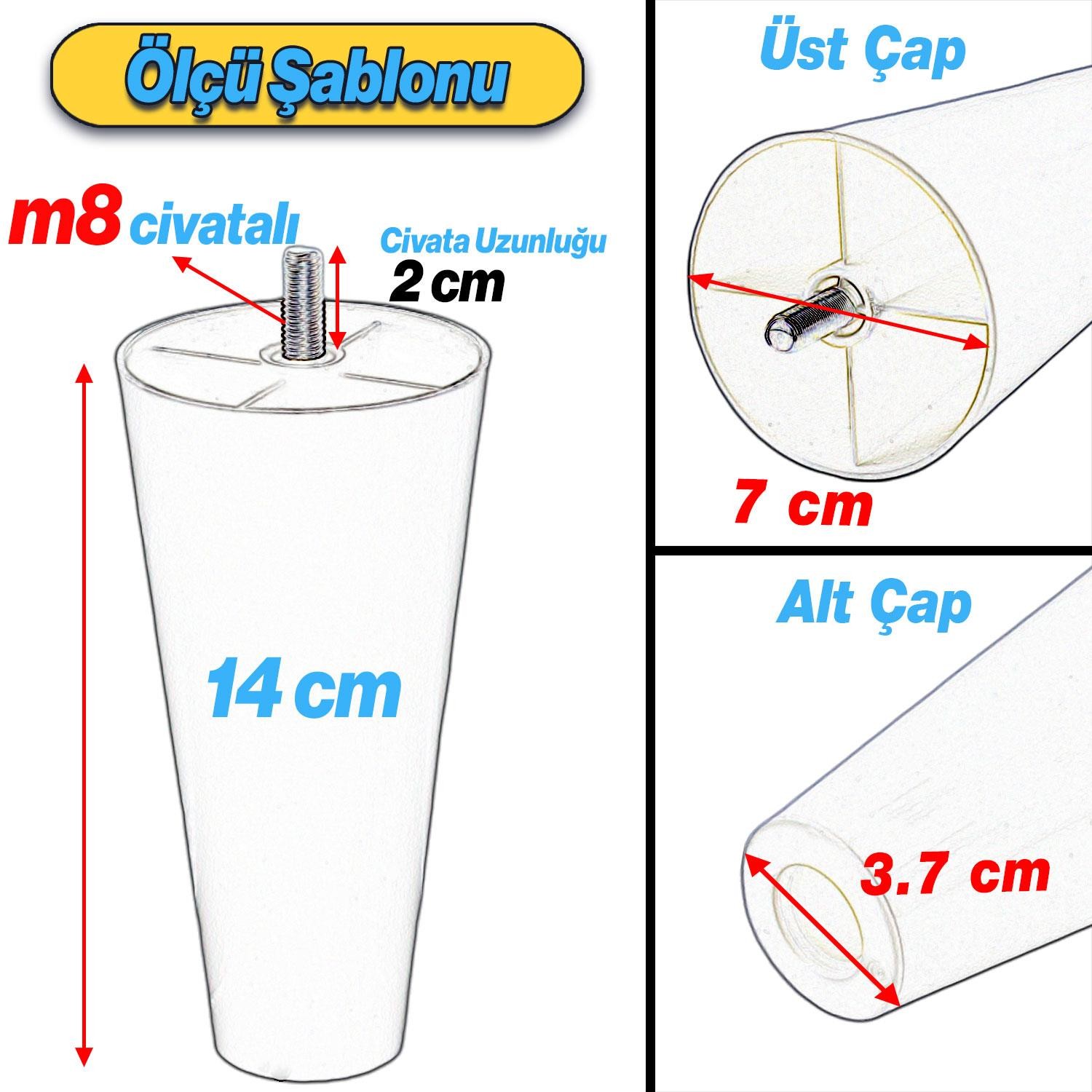 4 Adet Plastik Ayak 14 cm Mobilya Sehpa Kanepe Ünite Koltuk Ayağı Baza Ayakları Kahverengi Aparatlı