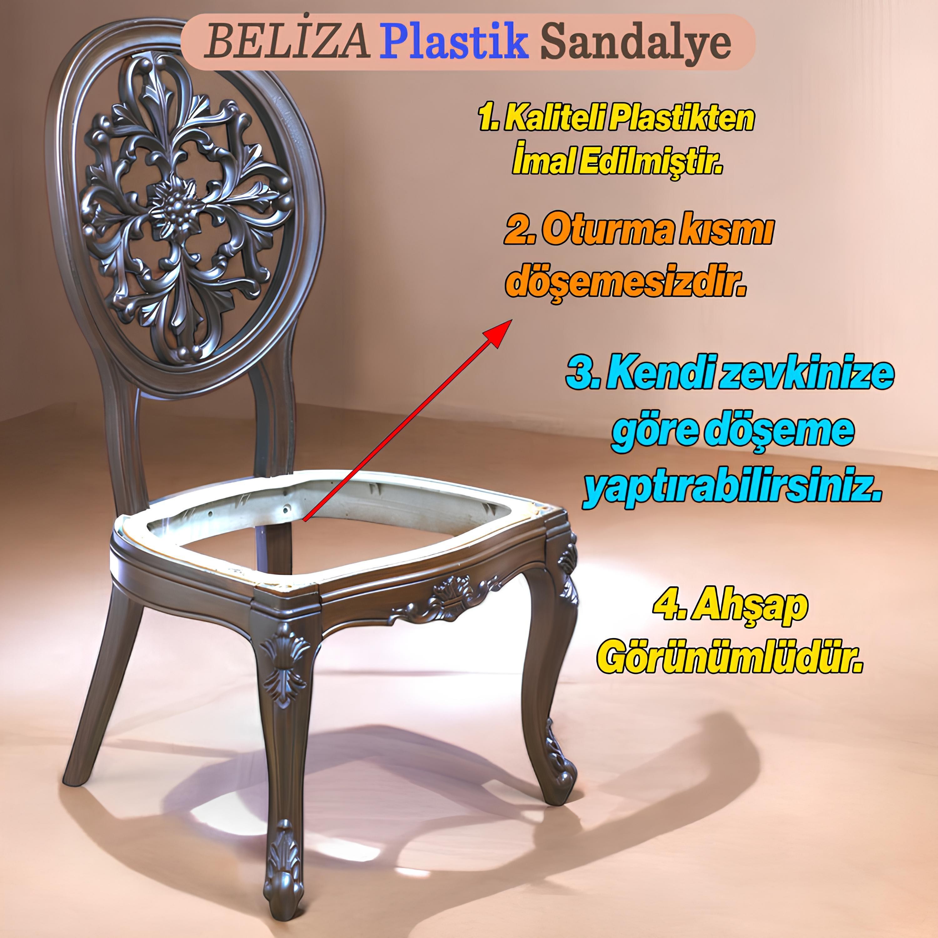 Beliza Sandalye Sert Plastik Ahşap Koltuk Bahçe Balkon Mutfak Yemek Masası Sandalyesi Kahverengi