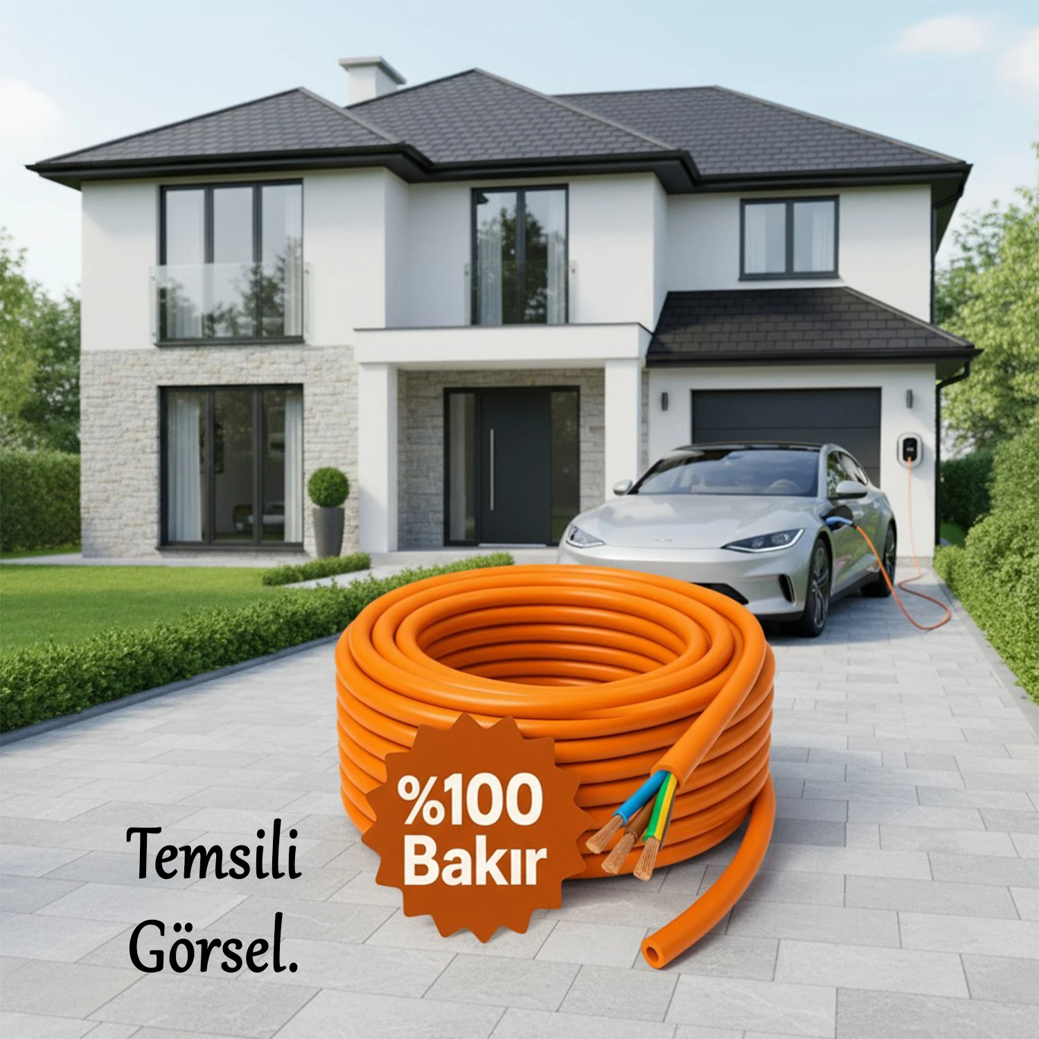 %100 Bakır 3x2.5 mm Seyyar 10 Metre Uzatma Kablosu Çok Telli Elektrik Kontrol Kalem Dişi Erkek Fiş