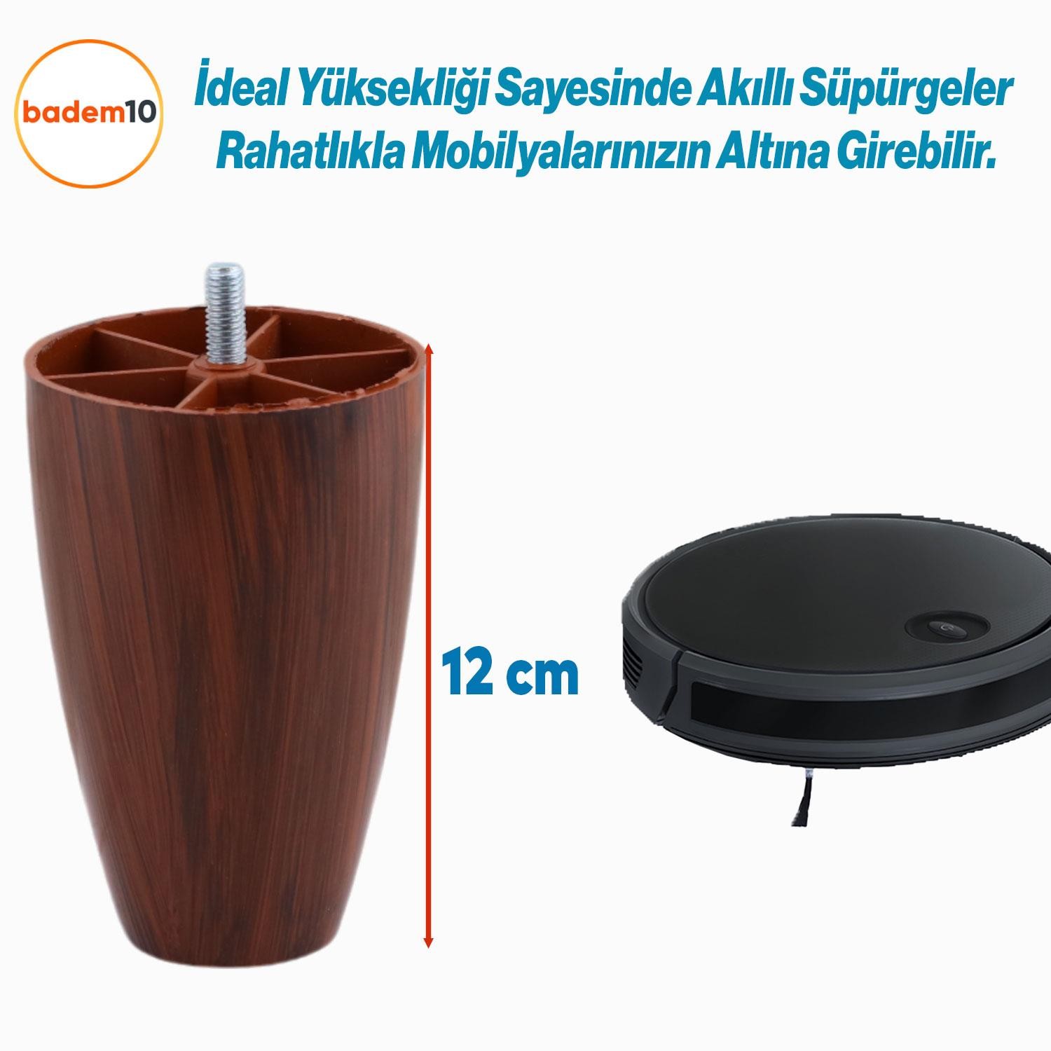 Oval Plastik Ayak 12 cm Ceviz Mobilya Yükseltici Sehpa Kanepe Koltuk Ayağı Baza Ayakları Aparatlı