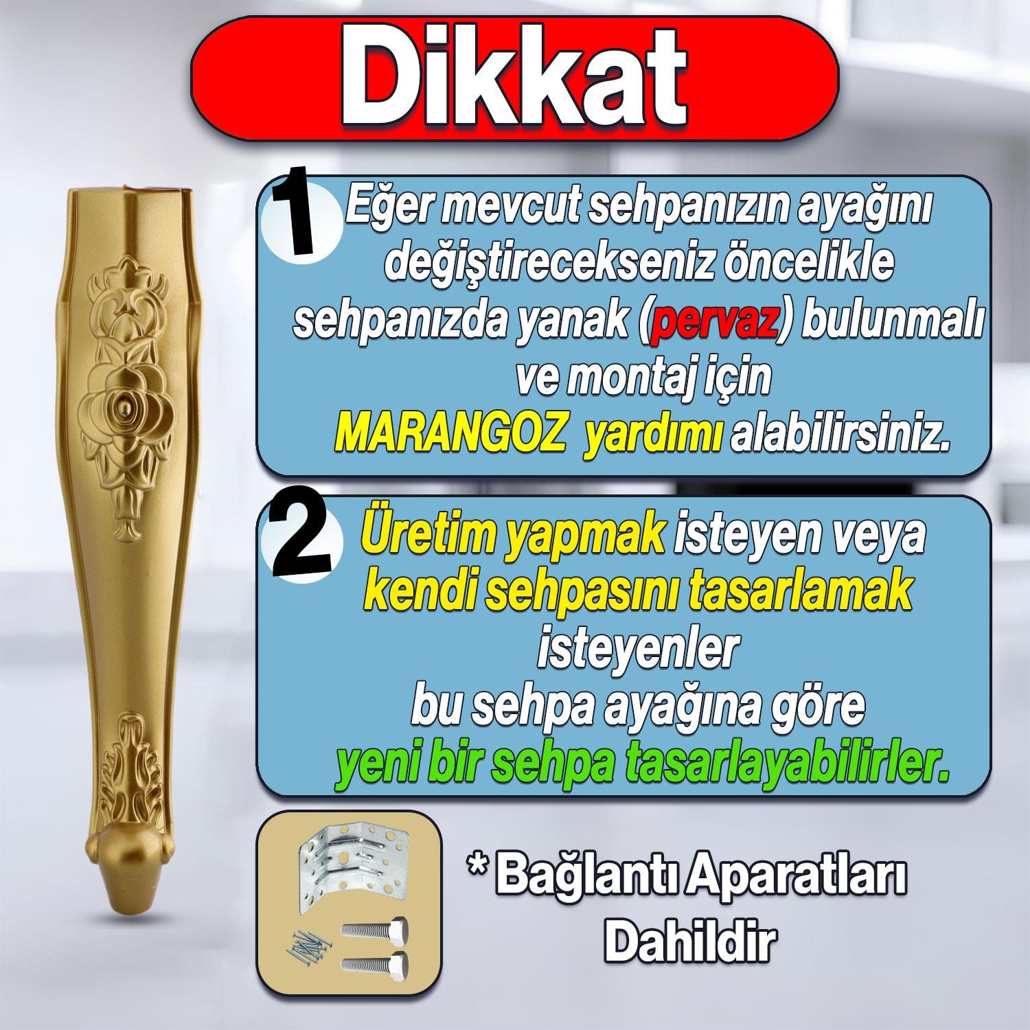 Rosa 4 Adet Plastik Sehpa Ayağı 40 cm Gold Altın Renk Orta Ayak Zigon Sehpa Mobilya Masa Ayakları