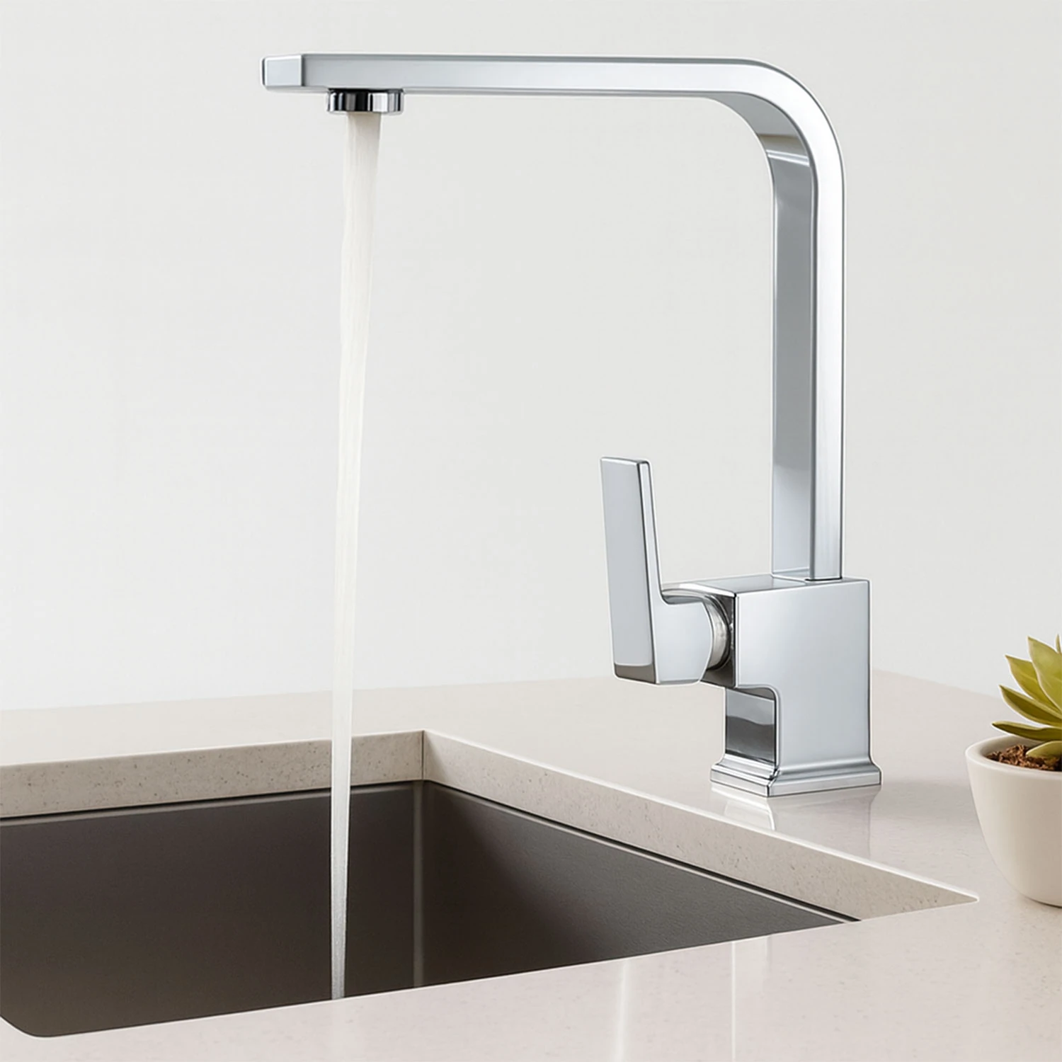 Modern Tasarım Krom Lavabo Bataryası Paslanmaz Pirinç Malzeme Uzun Ömürlü Banyo Bataryası