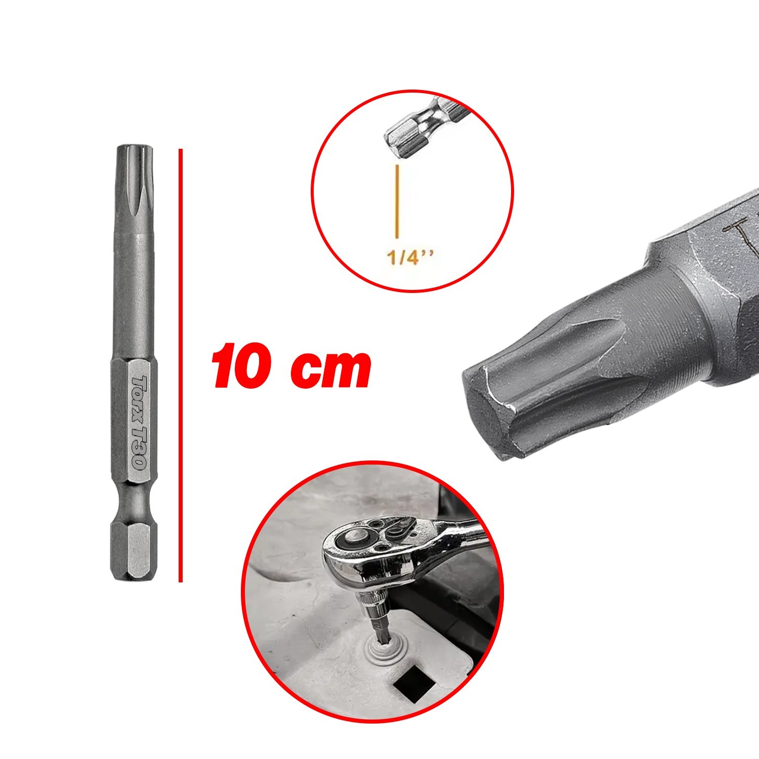 Mıknatıslı Torx T30 Bits Uç 100 mm 10'lu Set Kutulu Manyetik 1/4" Matkap Ucu Tork 10 cm Uzunluk