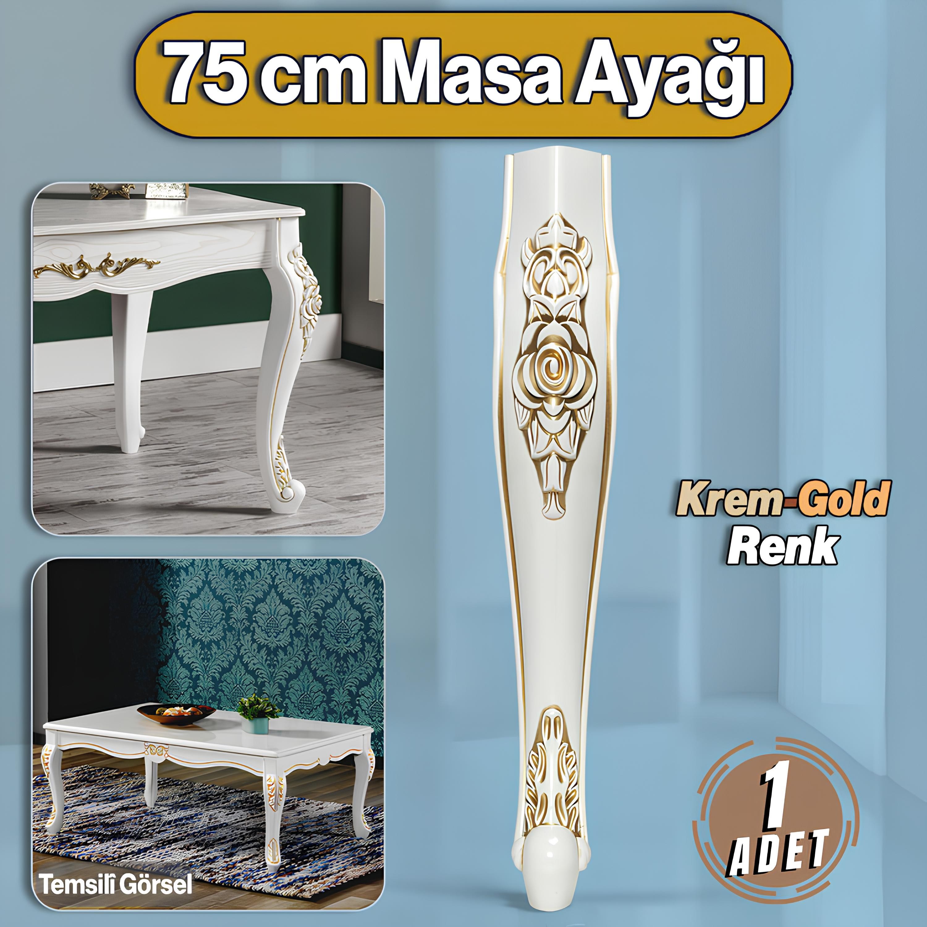 Rosa Masa Dresuar Ayağı 75 cm Plastik Krem Altın Gold Ayak Mutfak Yemek Masası Mobilya Ayakları