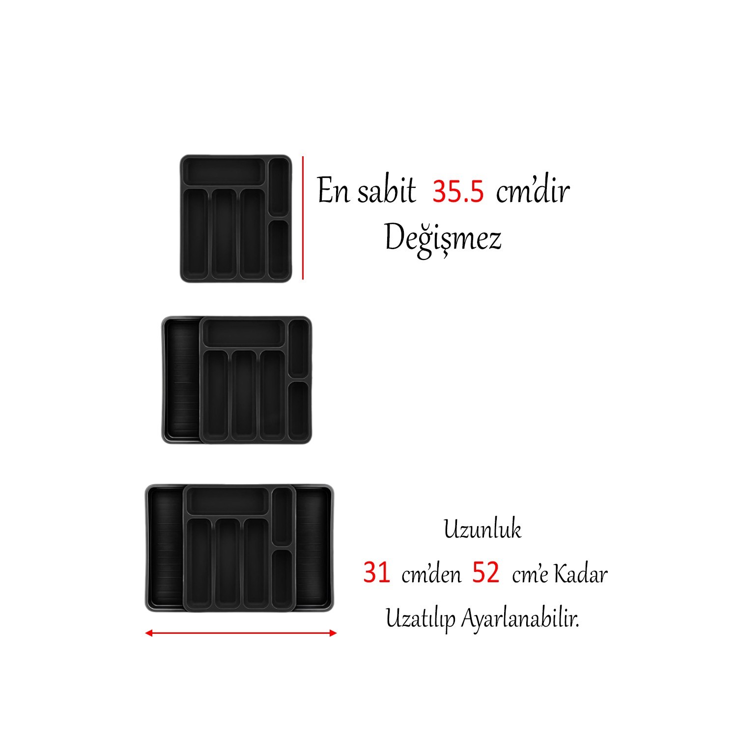 Siyah Açılabilir Ayarlanabilir Kayar Kaşıklık Çekmece İçi Bıçak Kaşık Çatal Düzenleyici Çift Kanat