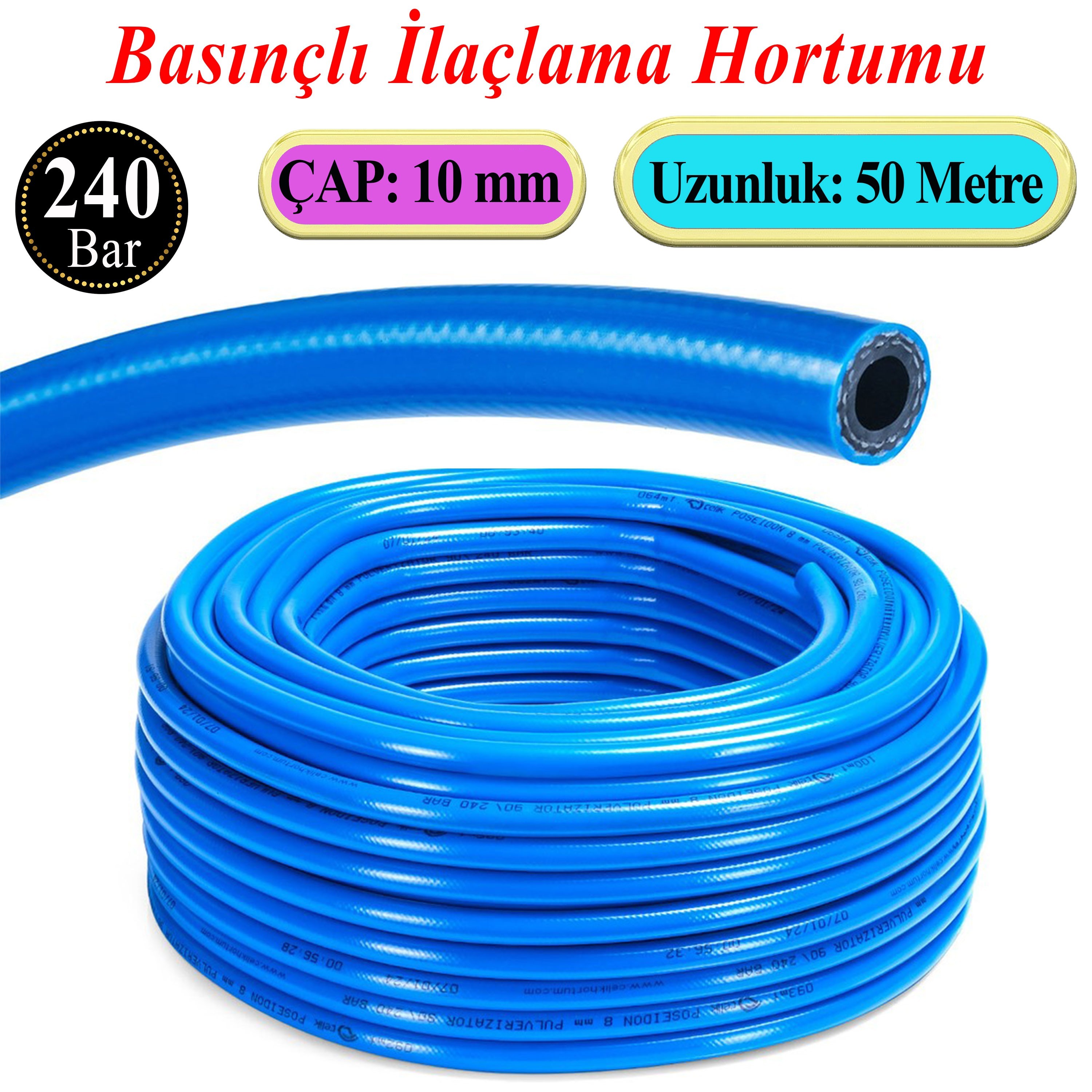 Basınçlı İlaçlama Hortumu 240 Bar 10 mm 50 Metre Ağaç Bitki Yaprak Sebze Meyve Tarım Ziraat Hortum