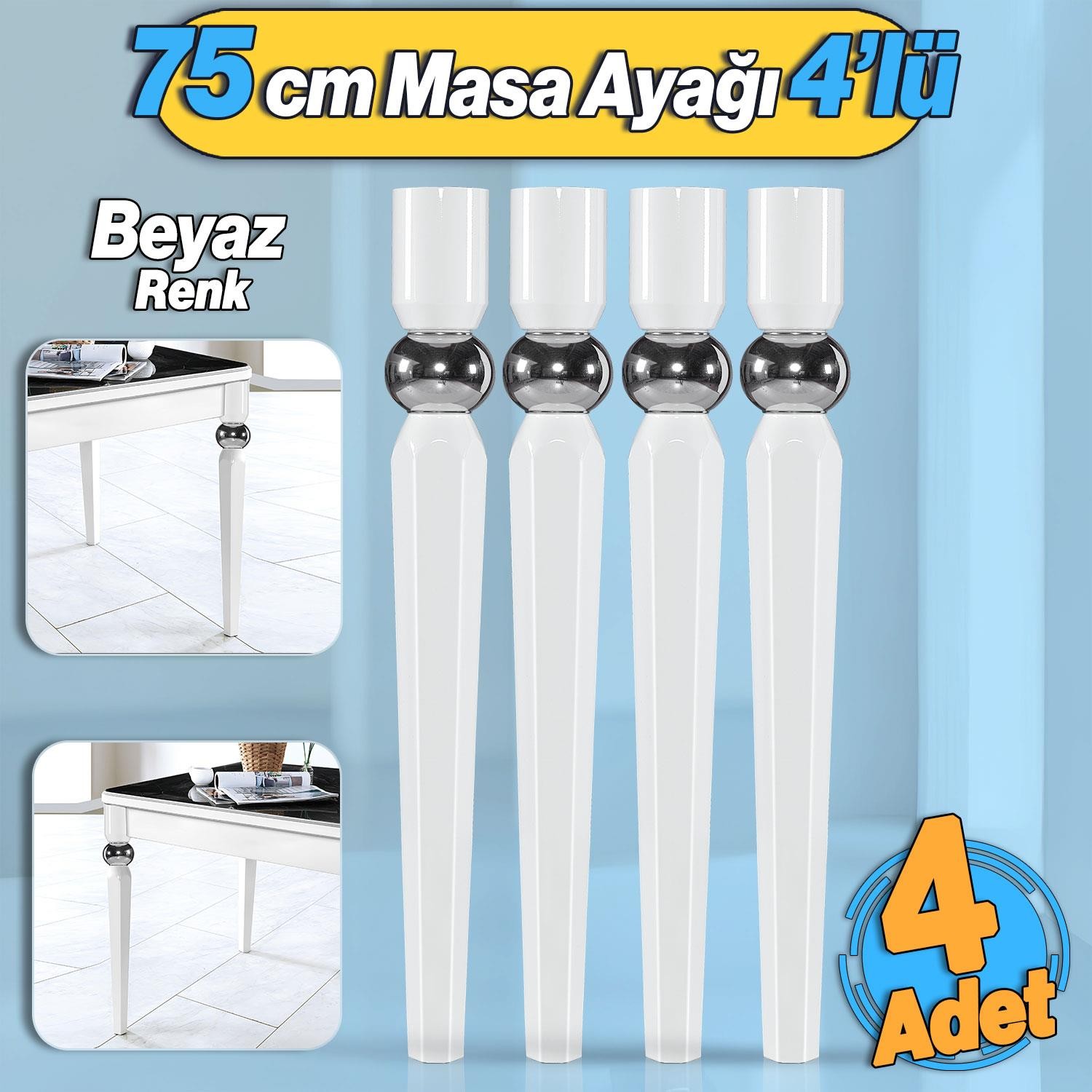 4 Adet Elips Masa Dresuar Ayağı 75 cm Plastik Beyaz Ayak Mutfak Yemek Masası Mobilya Ayakları Beyaz