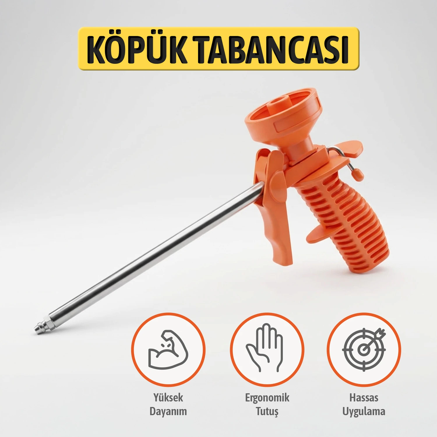 Turuncu Ergonomik Saplı Metal Uçlu Köpük Tabanca Hassas Uygulama İçin Profesyonel Köpük Tabancası