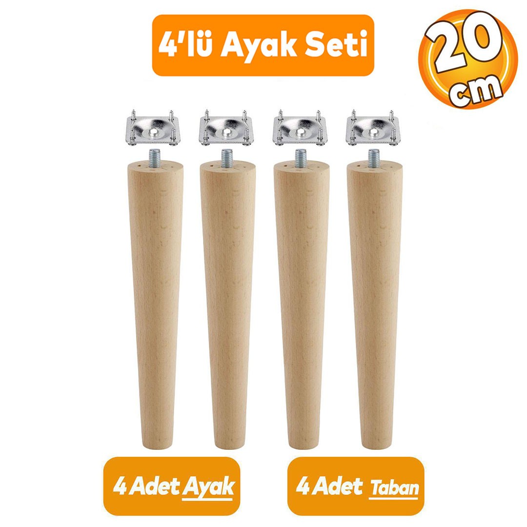 Ahşap Konsol Puf Tv Ünitesi Ayağı Ayakları M8 Civatalı 20 Cm Bağlantı Aparatlı 4'lü Set