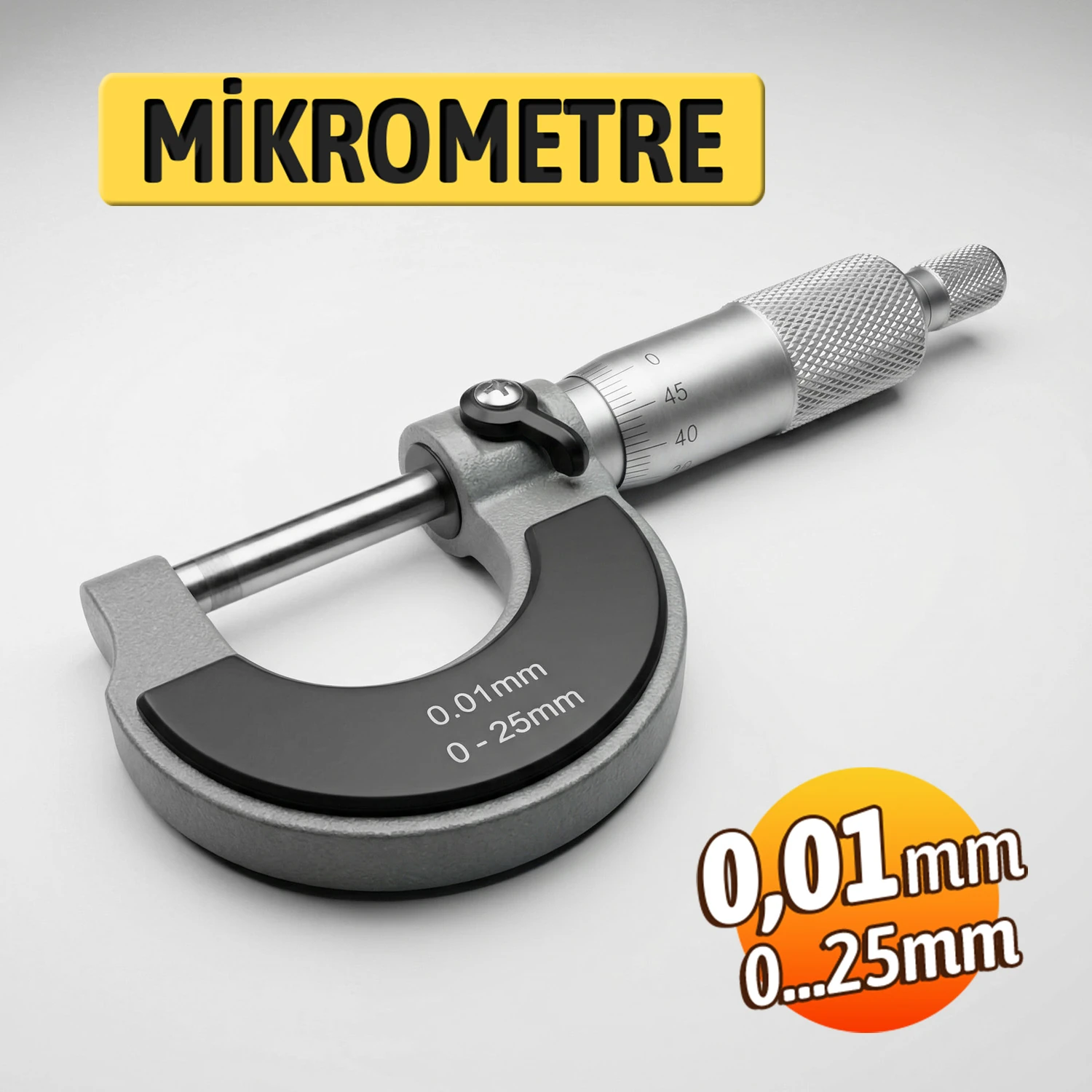 Standart Dış Çap Mikrometresi 0,01 mm Hassasiyet 0-25 mm Saklama Çantasında Ultra Hassa Ölçüm Aleti 