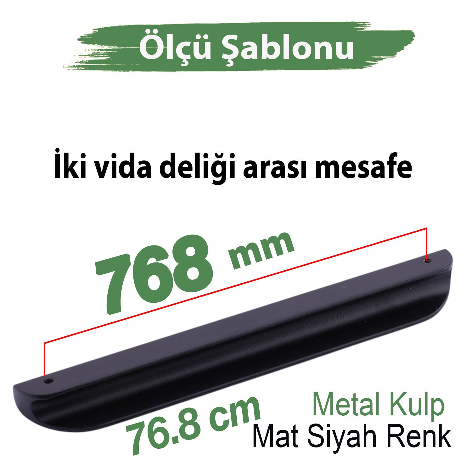 Fırat Siyah Metal Gardırop Kulpu 768 mm Mutfak Vestiyer Banyo Mobilya Çekmece Dolap Kulpları Kulbu