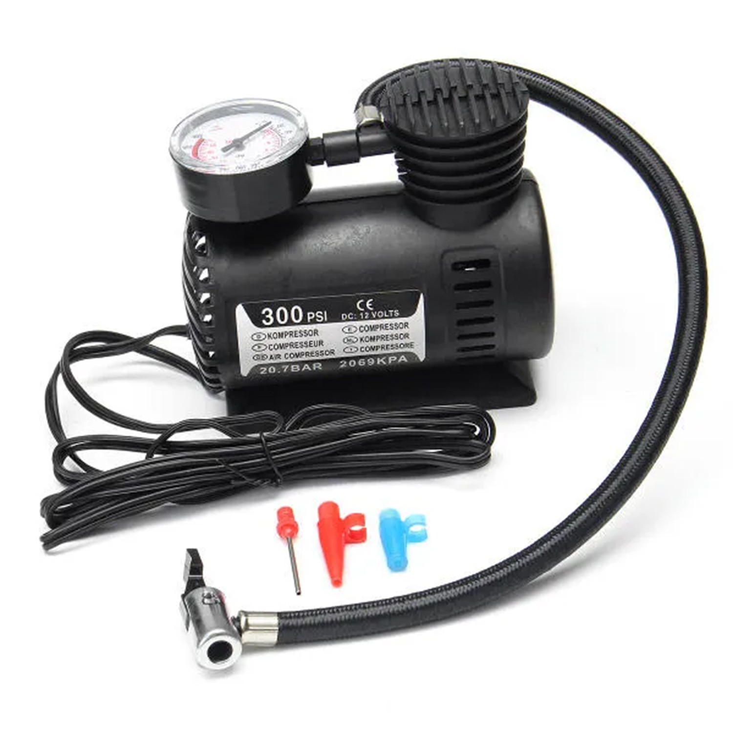 Mini Hava Kompresörü 12V Araç Tipi Çakmaklık Araba Bisiklet Teker Lastik Şambrel Top Şişirme 300 Psı