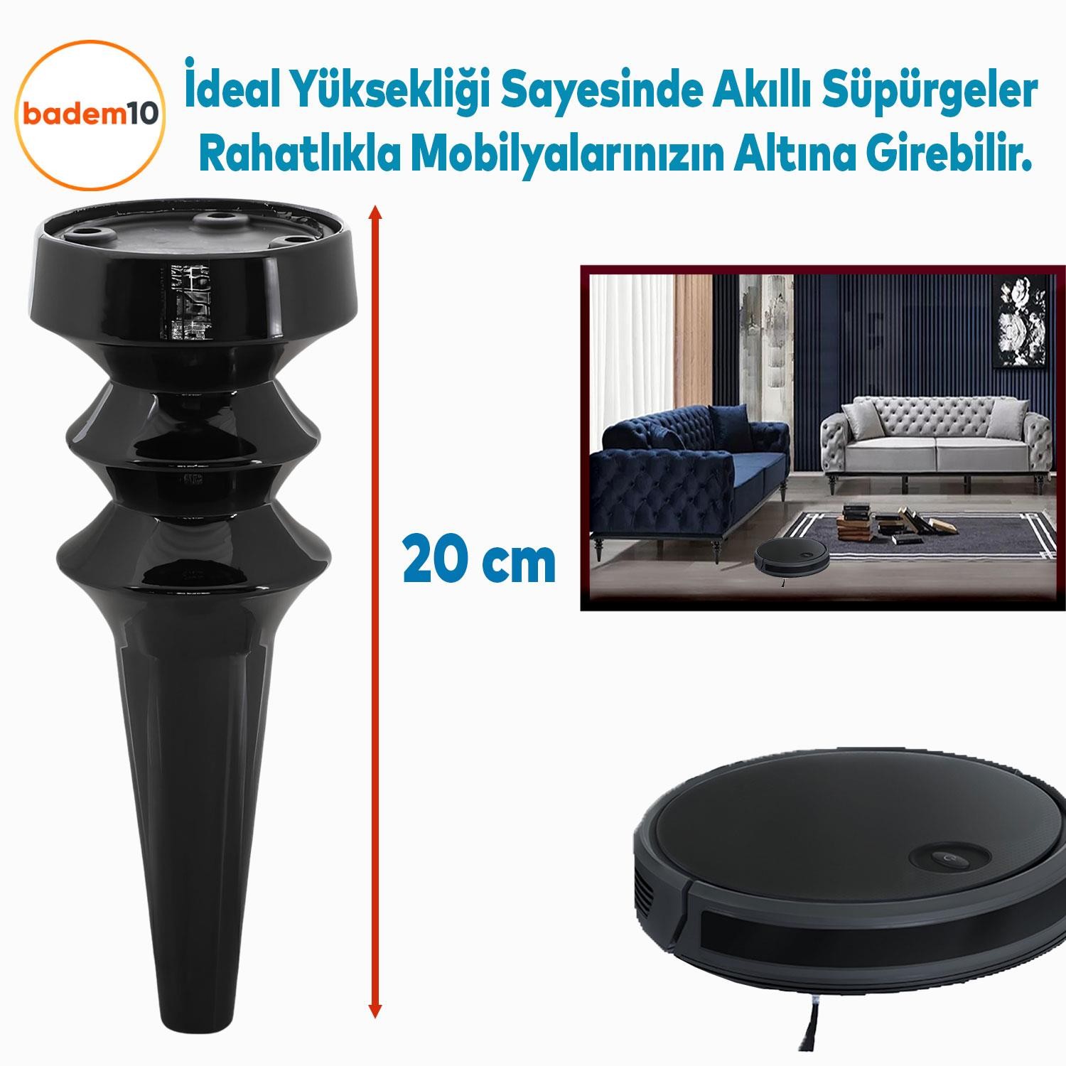 Oliva Siyah 20 cm Mobilya Kanepe Koltuk Tv Ünitesi Konsol Yükseltme Yükseltici Ayağı Ayakları 4 Adet