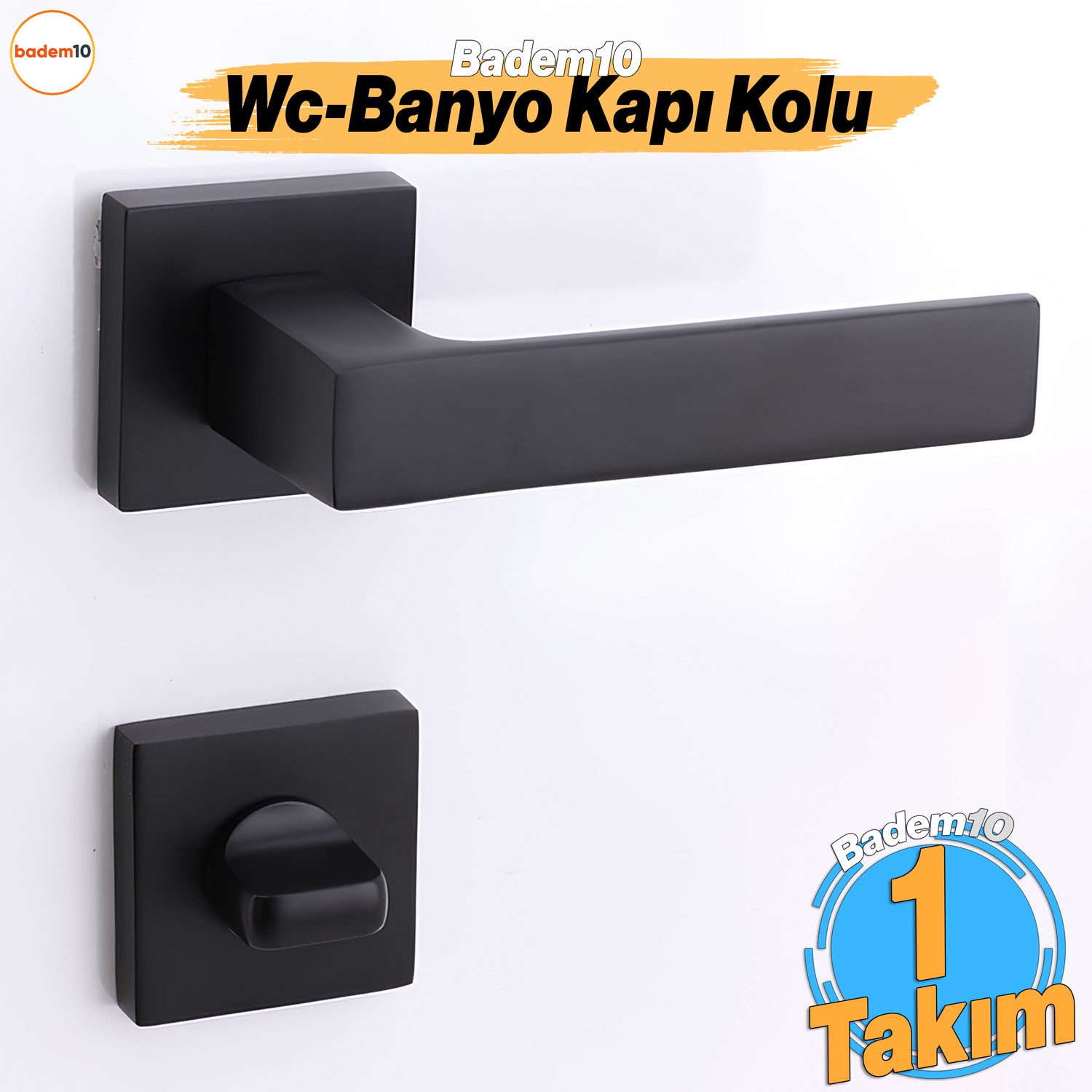 Paytak WC Banyo Siyah Kapı Kolu Kare Rozetli Sağa Sola Uygun İç Dış Wc Kapısı Kilitlenebilir 1 Takım