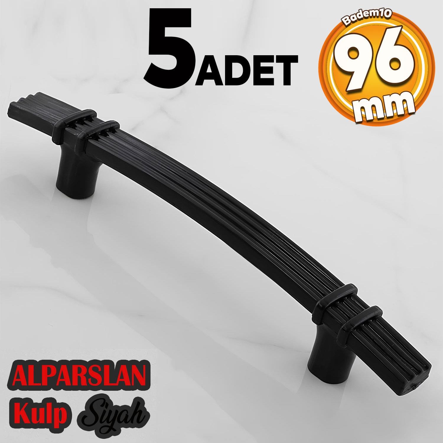 Alparslan 96 Mm (SERT PLASTİK) Siyah Çekmece Mobilya Mutfak Dolap Kulbu Kulpu Kulpları 5 Adet