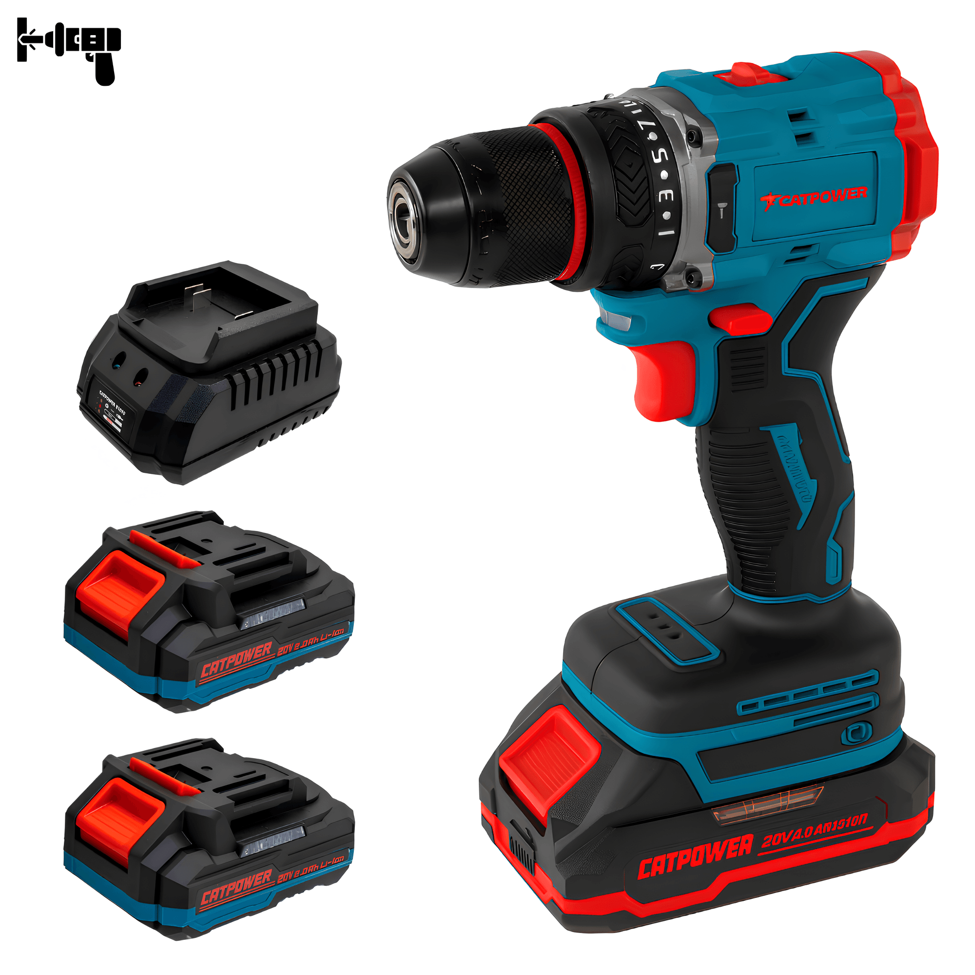 Catpower Darbeli CAT1025 Akülü Kömürsüz Matkap Vidalama Çift Akülü Çantalı 10MM 20V 2.0AH