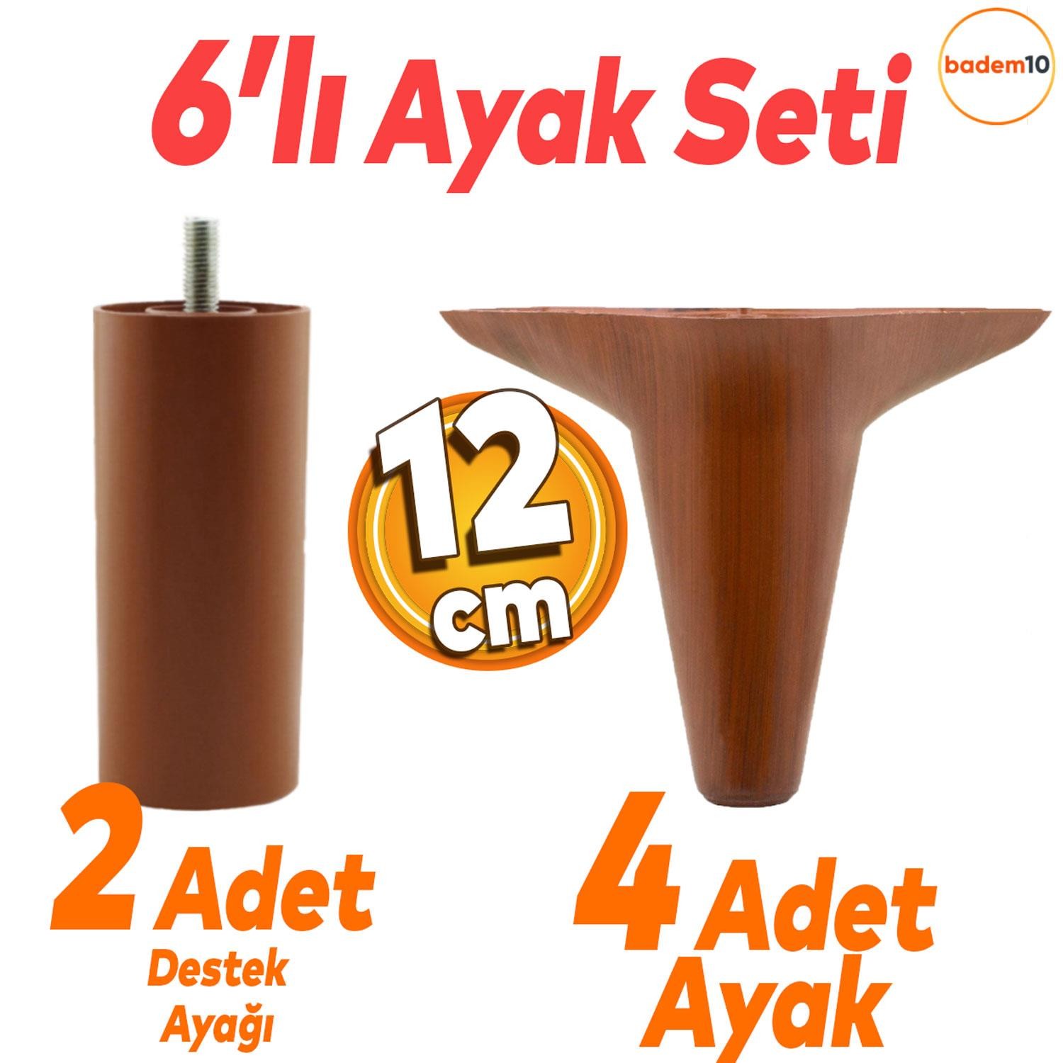 Aspen 6'lı Set Mobilya Tv Ünitesi Çekyat Koltuk Kanepe Baza Destek Ayağı Ayakları 12 Cm Kahverengi