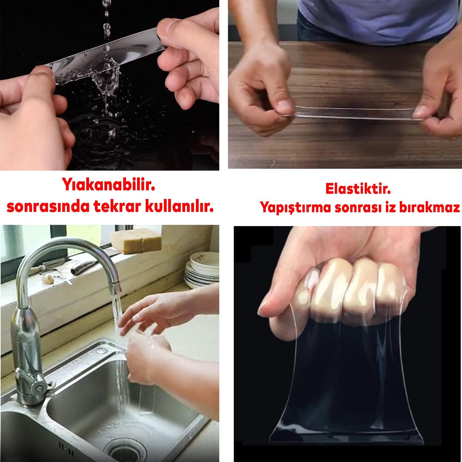Çift Taraflı Nano Bant Montaj Çok Amaçlı Güçlü Yapıştırma Bandı Şeffaf 24 mm x 2 Metre Yıkanabilir