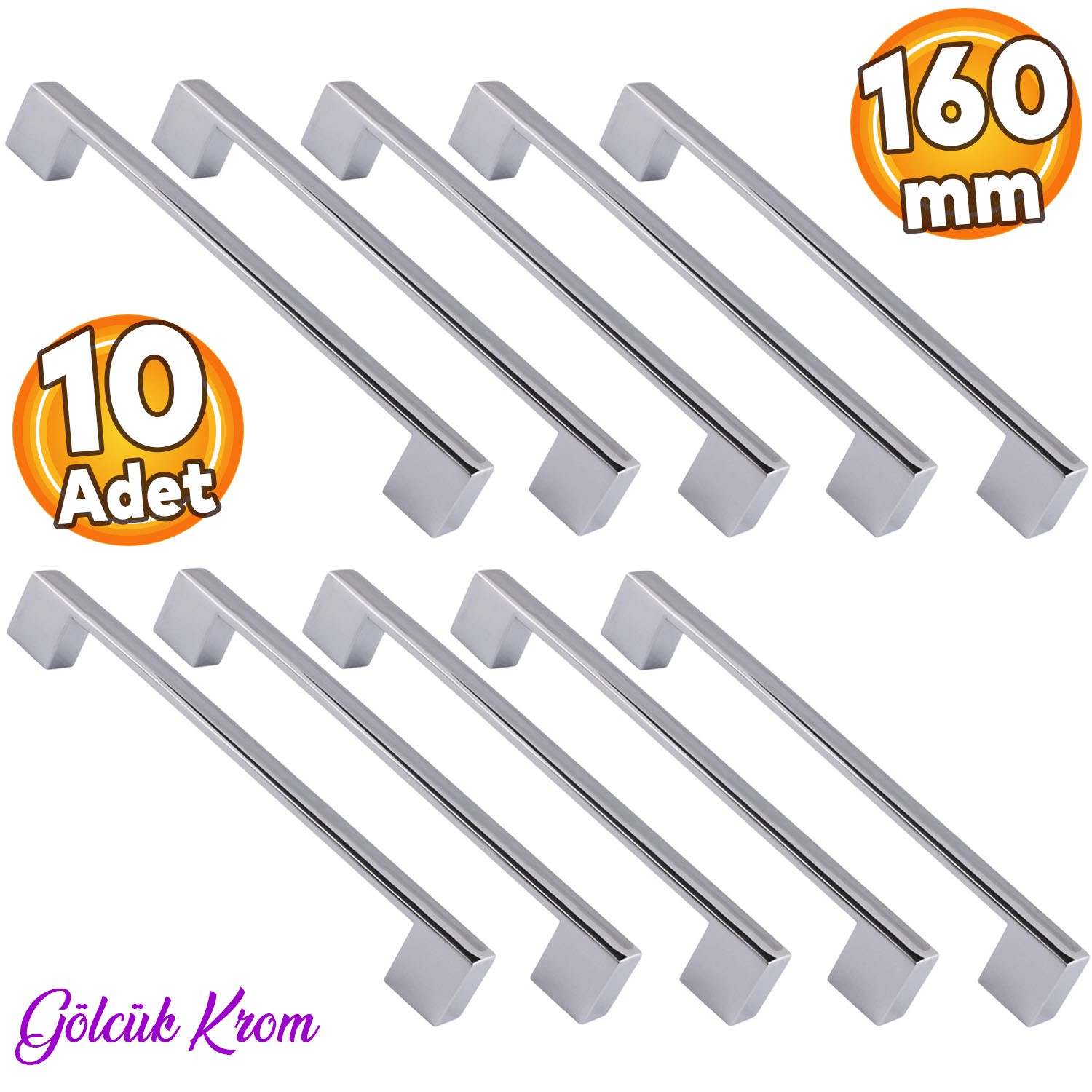 (10 ADET) Gölcük Düz Krom 160 mm Mobilya Mutfak Dolap Çekmece Dolabı Kapak Metal Kulpu Kulbu Kulpları