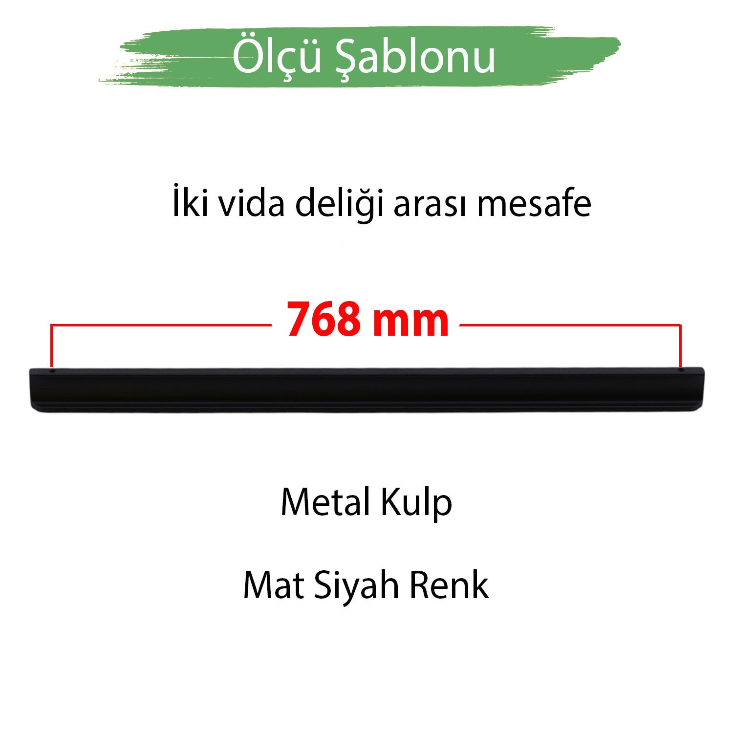 Dombay Lüx Çekme Kol Mat Siyah 768 mm 76,8 cm Metal Çekmece Sürgülü Aynalı Dolap Kulpu