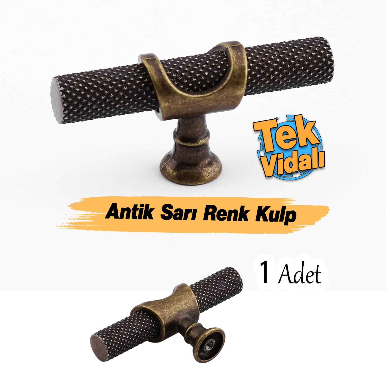 Tek Vidalı Tırtıklı Antik Sarı Düğme Metal Kulp Çekmece Mobilya Mutfak Dolabı Dolap Kulbu Kulplar