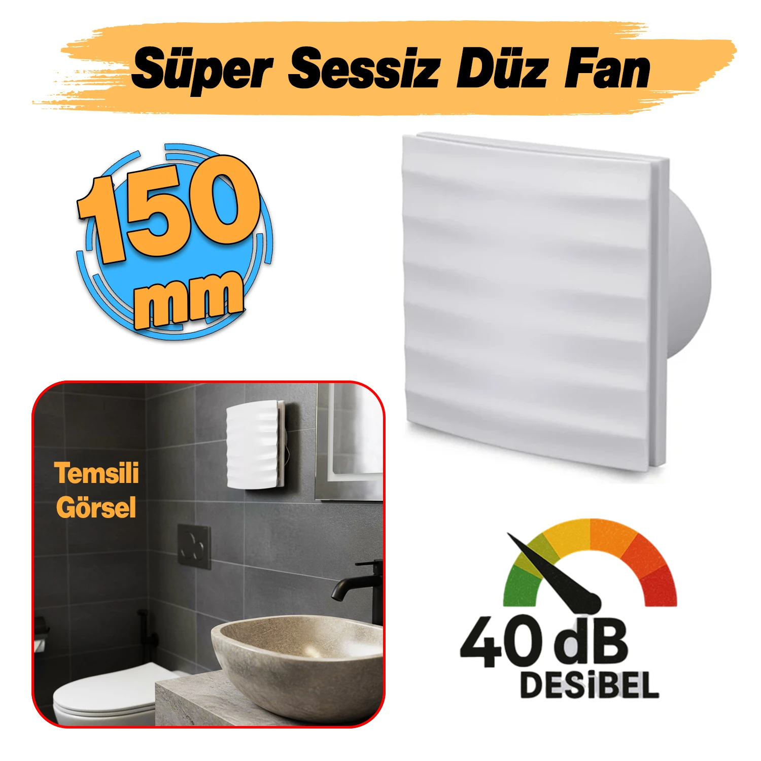 Süper Sessiz 12 W Kapaklı Düz Banyo WC Aspiratör Fanı 150 mm Duvar Tipi Tuvalet Hava Havalandırma